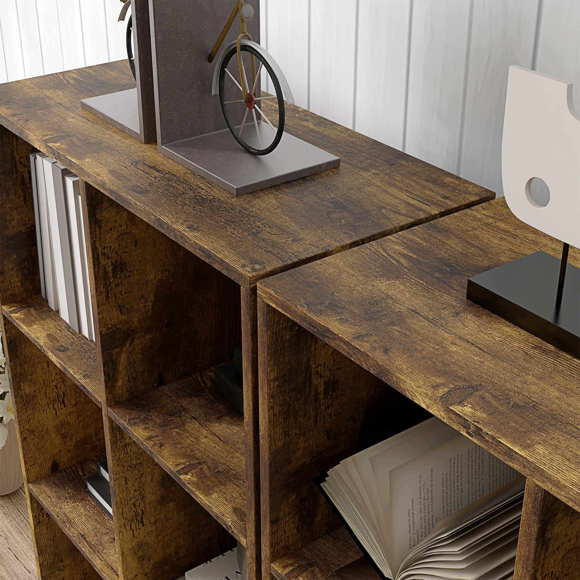  Libreria a Cubi con 6 Ripiani Portaoggetti in Legno dal Design Rustico, 61.5x29.5x91.5 cm, Marrone [7]