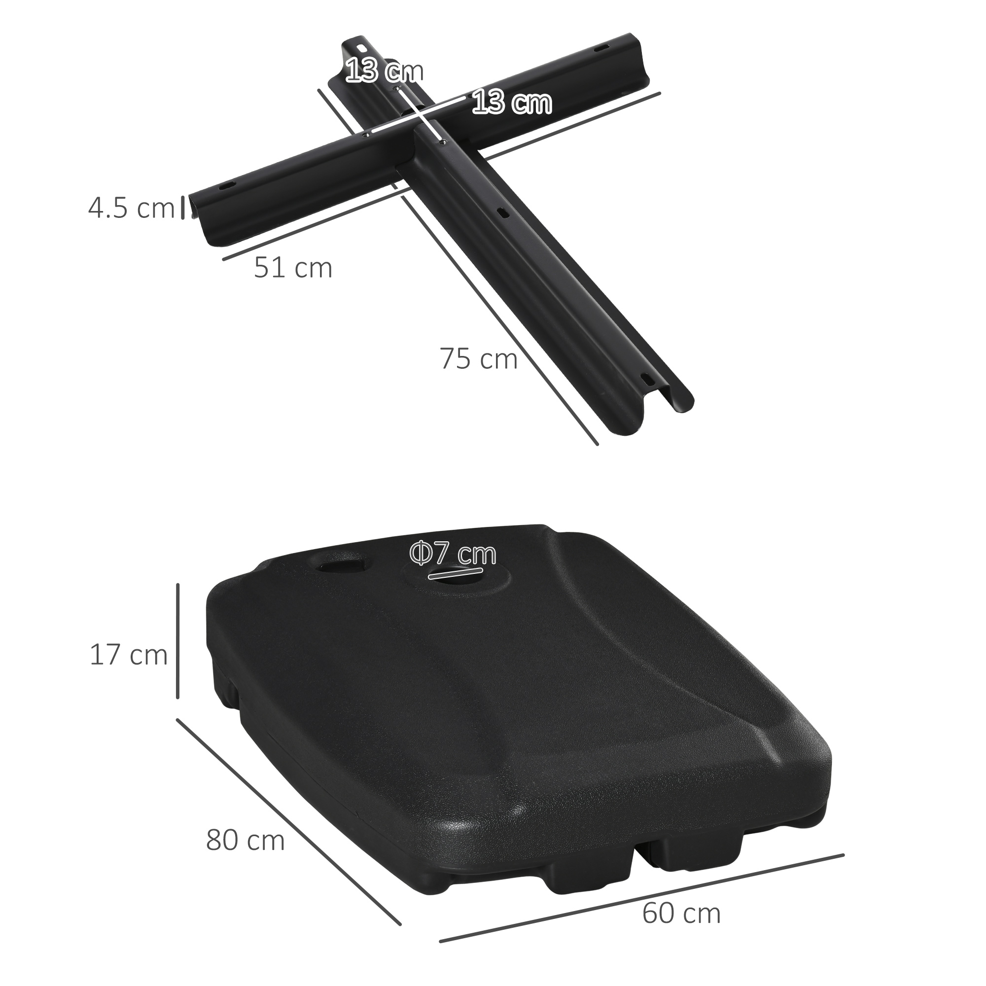  Baza pentru Umbrela cu Brat Baza in T si Rotile, 80x60x17 cm, Negru [2]