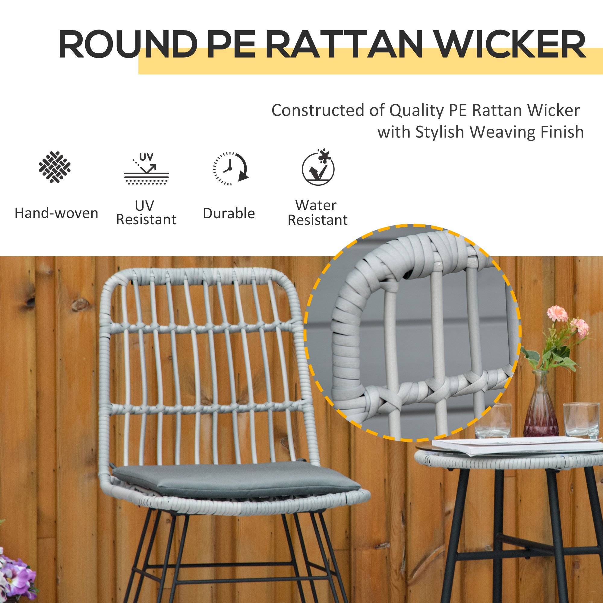  Set masuta de cafea si 2 scaune , din ratan PE, Gri [3]