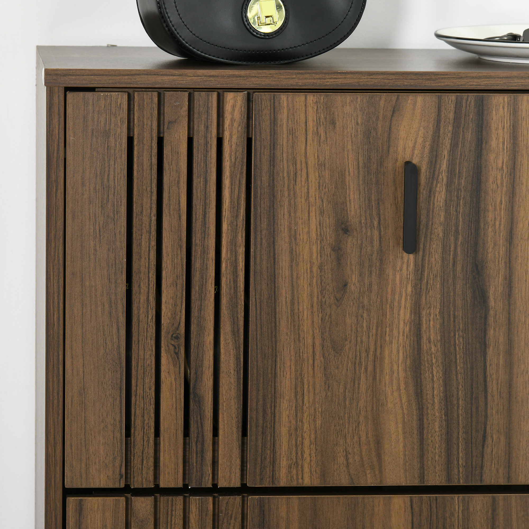  Dulap pentru Pantofi, Organizator de Pantofi cu 3 Sertare si Rafturi Reglabile pentru 18 Perechi, 63x24x114 cm, Nuc [7]