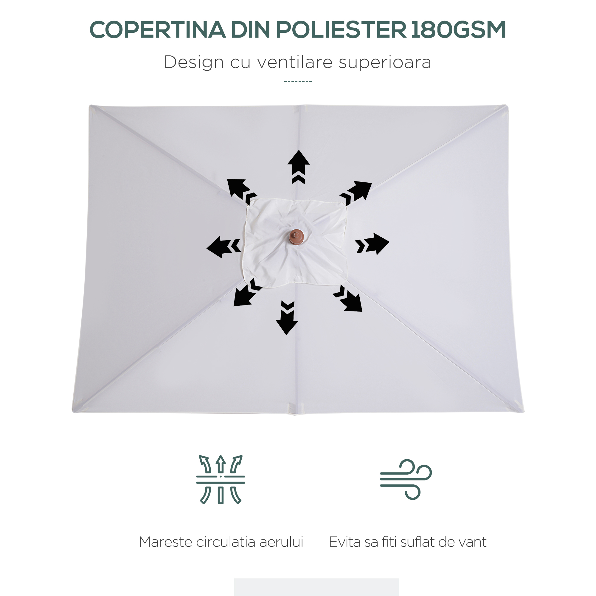  Umbrela de Gradina care se Inclina 2x1.5m, 6 Lamele si Catarg din Lemn [4]