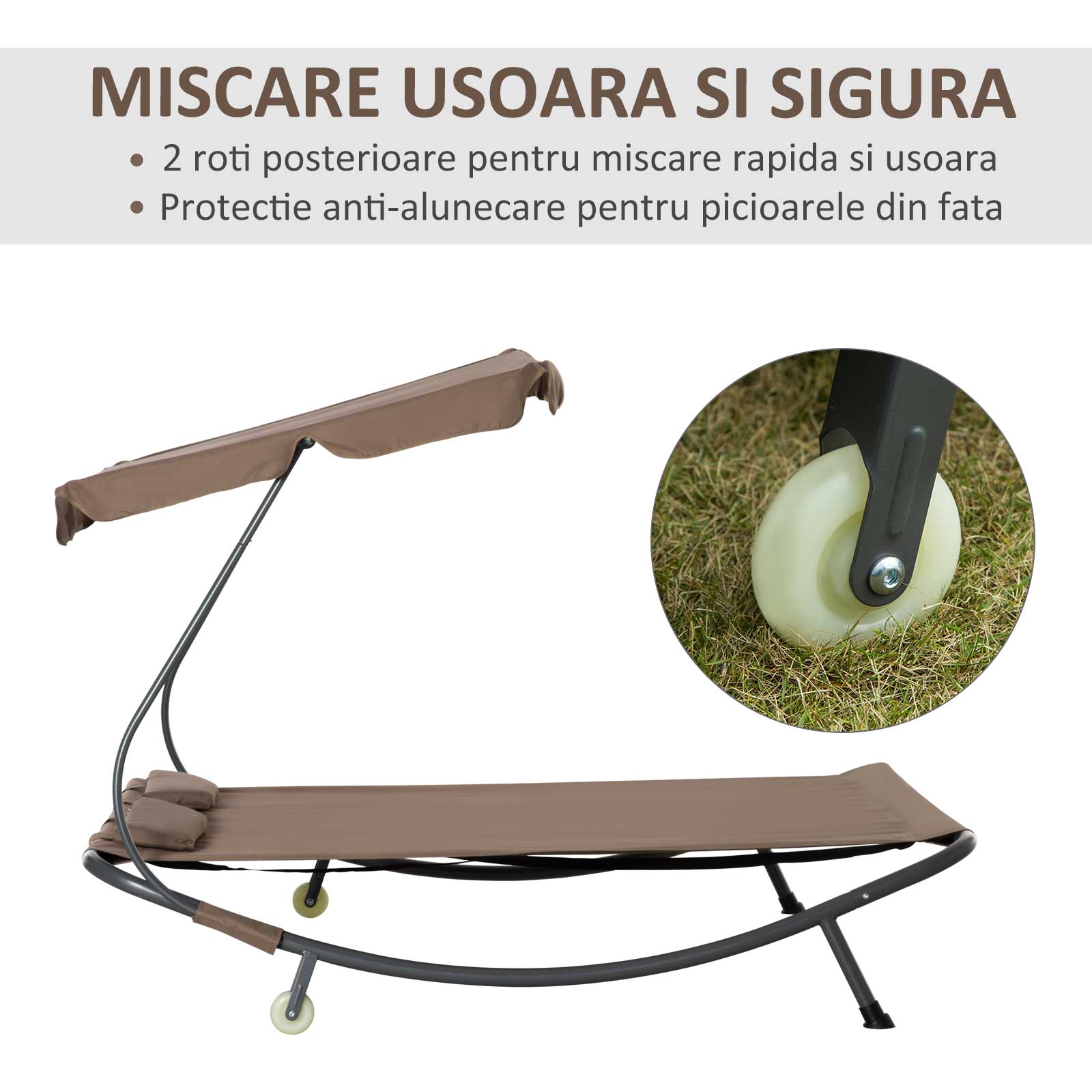  Pat Matrimonial 2 Locuri Parasolar Reglabil de Exterior si Gradina 200x175 x134cm Maro [6]