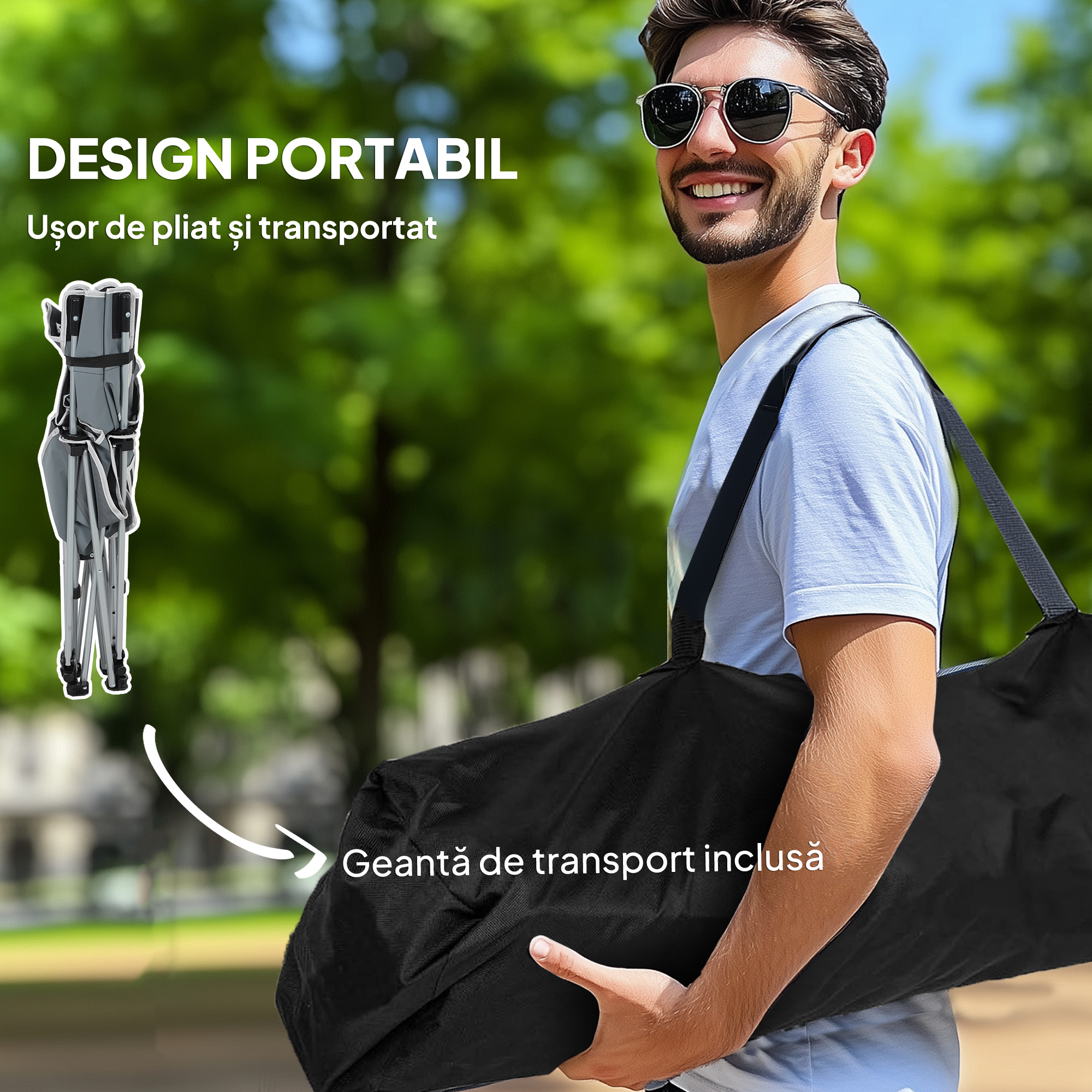  Scaun de Camping Pliabil si Rabatabil cu Suport pentru Picioare Detasabil si Tetiera, 82x50/100x88 cm, Negru [5]