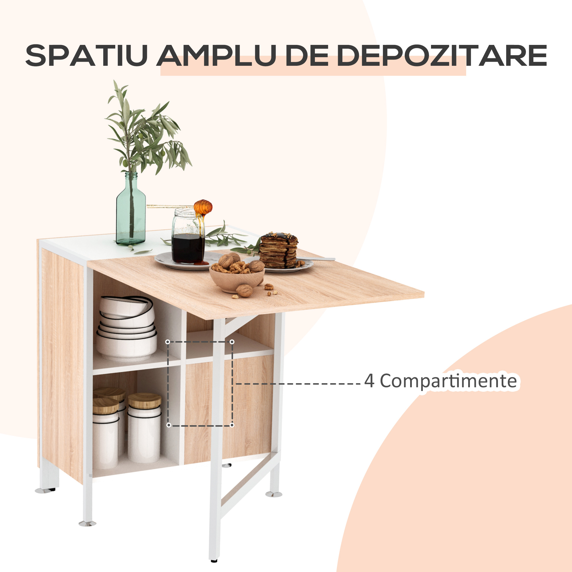  Birou 169×62×75 cm - Stejar & Alb cu 4 Compartimente Functionale [5]