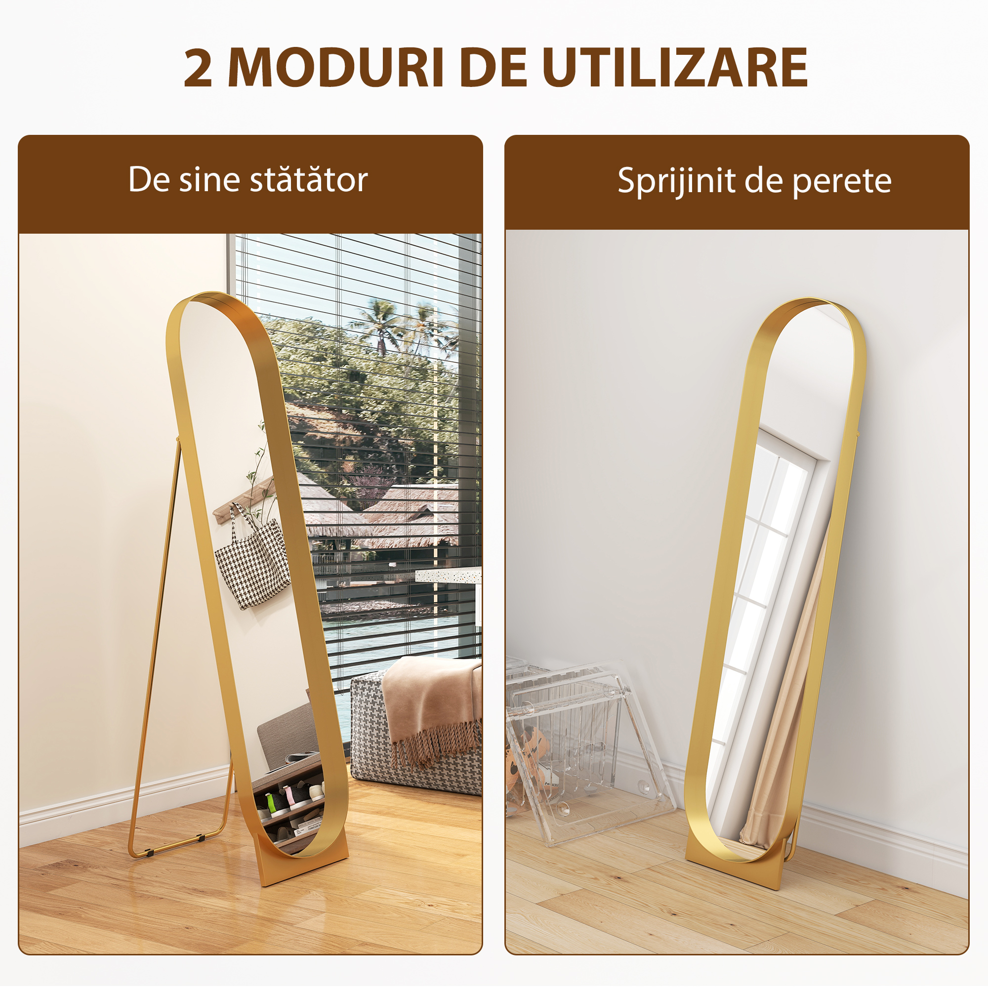  Oglinda de Podea Autoportanta din Metal 40x150 cm Auriu [4]