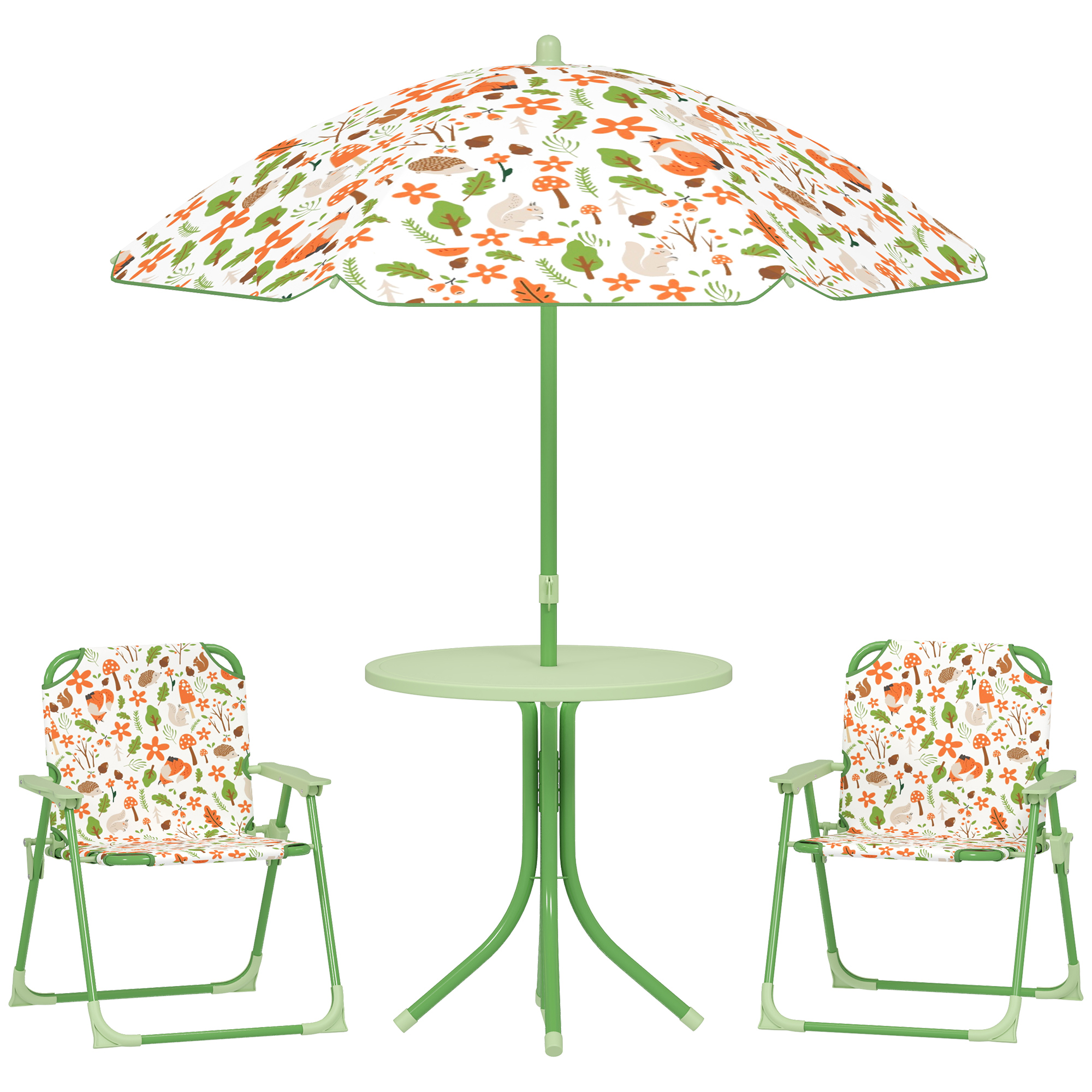 Gradina & balcon -  Set de Mobilier de Gradina din 4 Piese cu Masa, Scaune si Umbrela de Soare Reglabila, 50xΦ49,5 cm, Verde