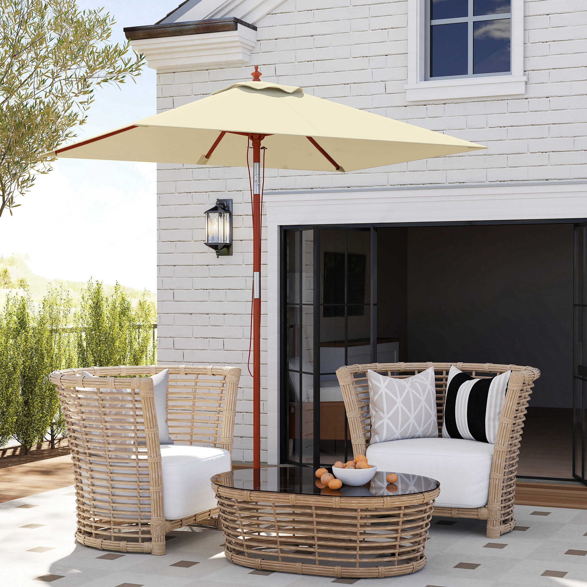  Umbrela de Gradina inclinabila cu Sistem cu snur si Orificiu de Ventilatie, 200x150x235 cm, Bej [8]