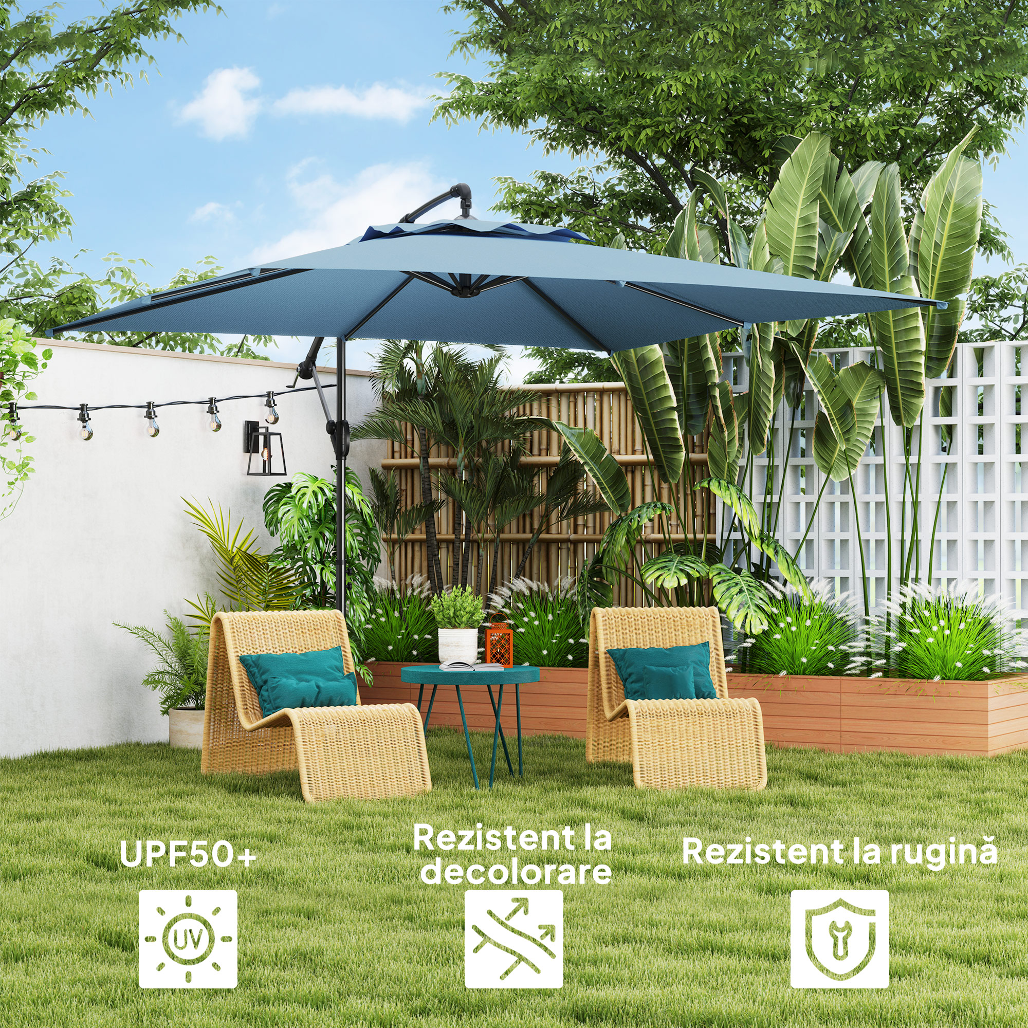  Umbrela de Soare Suspendata cu Rotire la 360°, Maner cu Manivela si inclinare, 300x325x230 cm, Kaki [3]