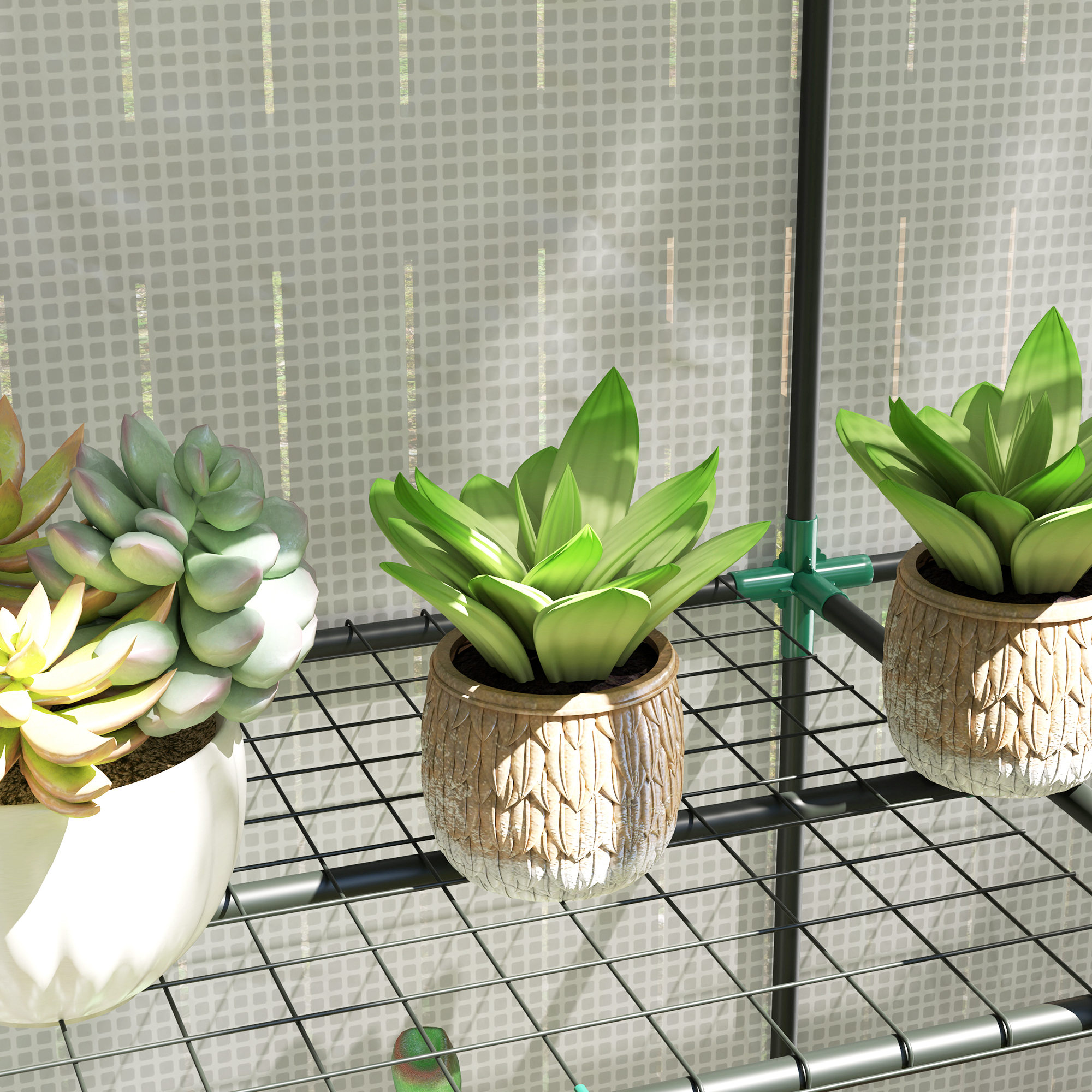  Sera de Gradina cu 2 Usi Rulabile, Raft cu 3 Niveluri si Buzunare Laterale, Alb si Gri [7]