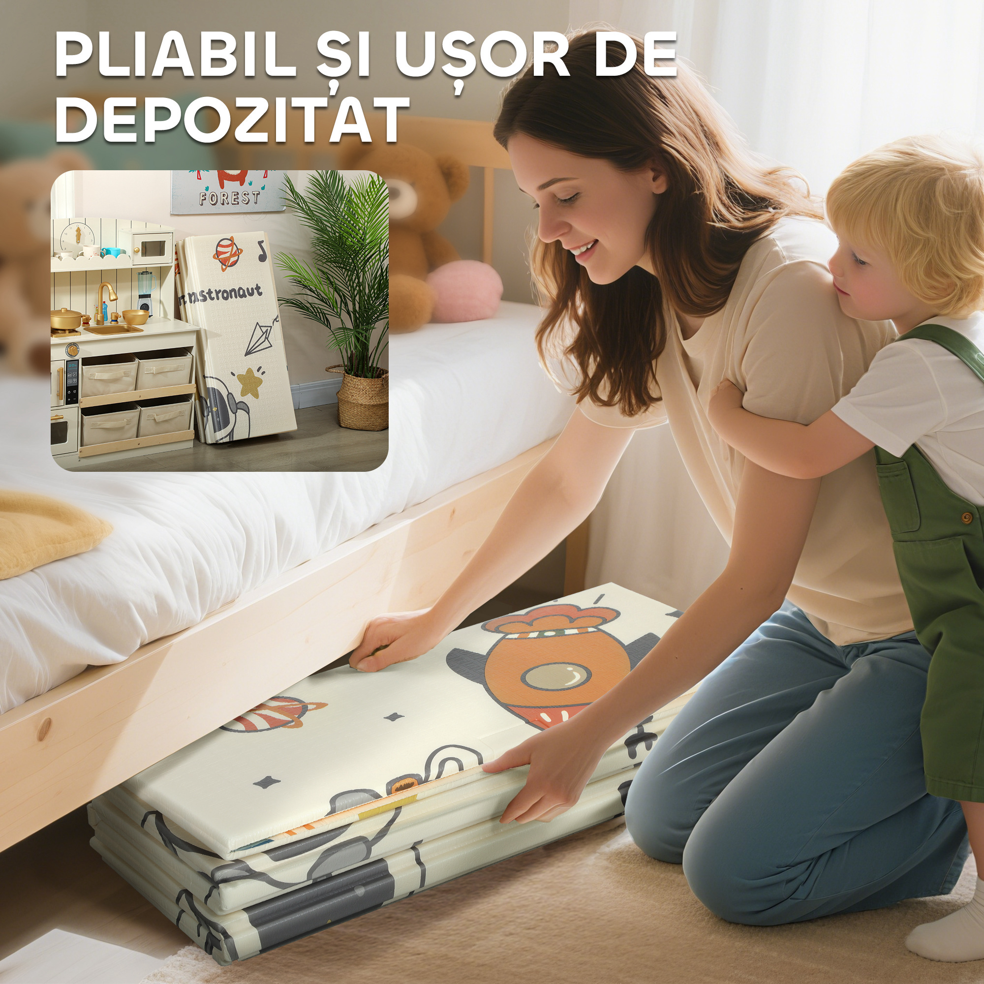  Covoras pentru bebelusi fata-verso, covoras pentru tarare, tema astronauti si planete. [6]