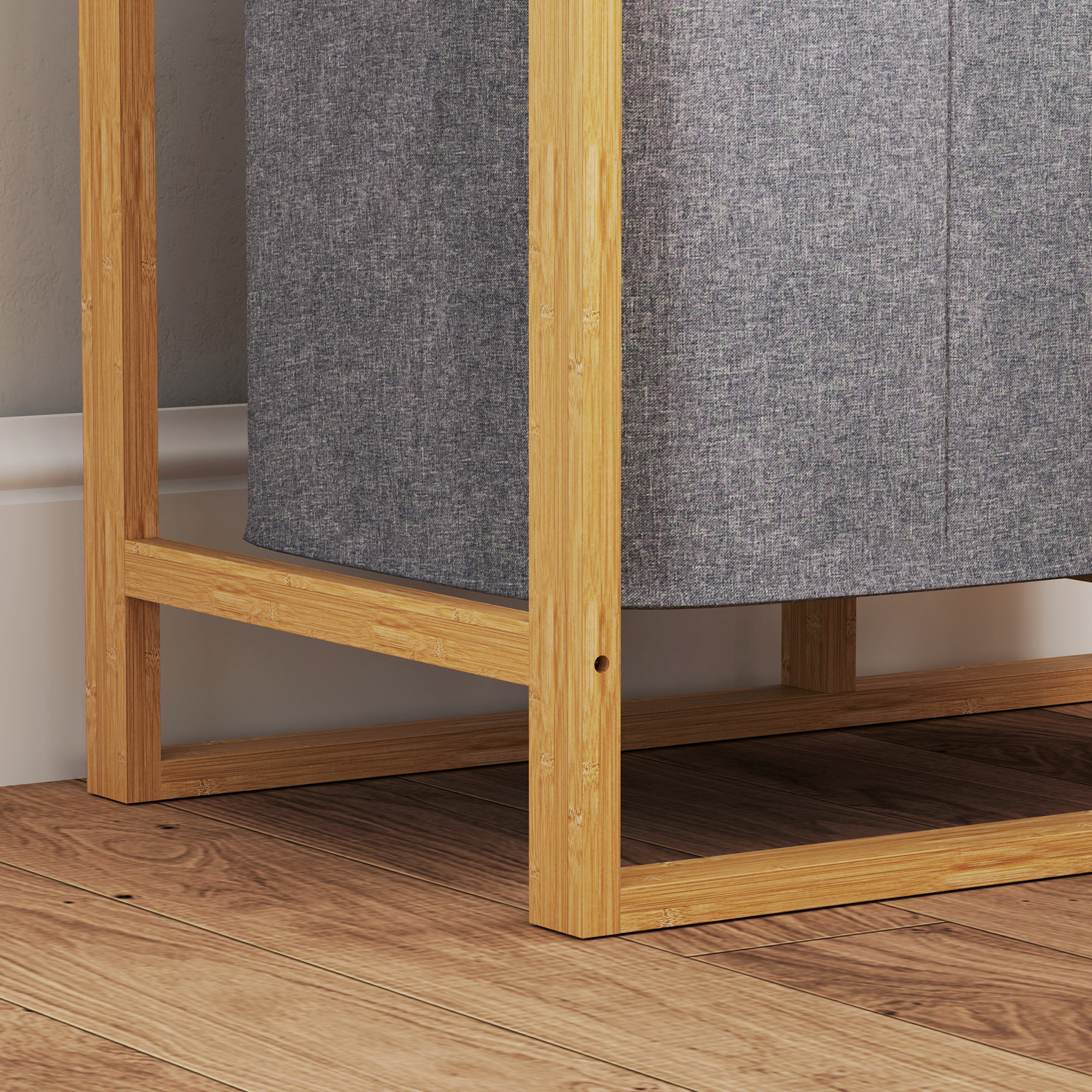  Cos Portabil Rufe cu Sac & Raft Bambus 50×32×70 cm - Gri [6]