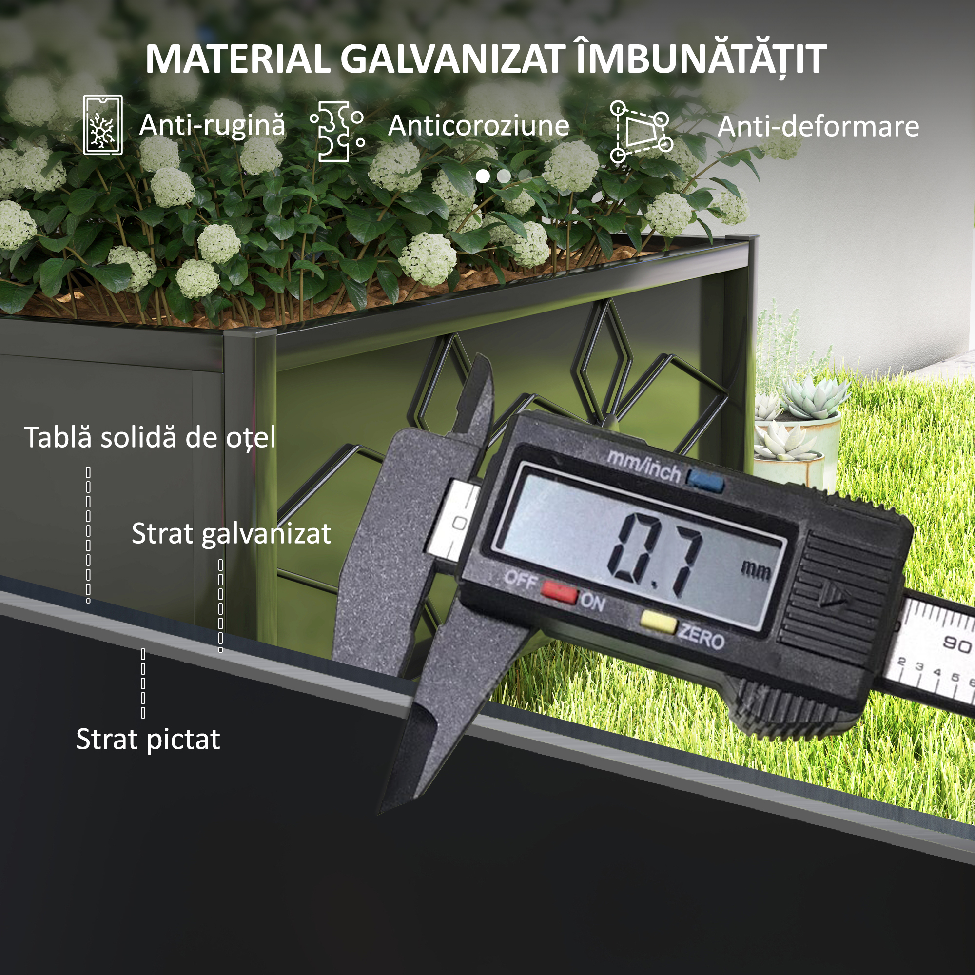  Ghiveci Ridicat pentru Gradina cu Suport pentru Plante Cataratoare din Otel Galvanizat, 90x40x120 cm, Negru [5]