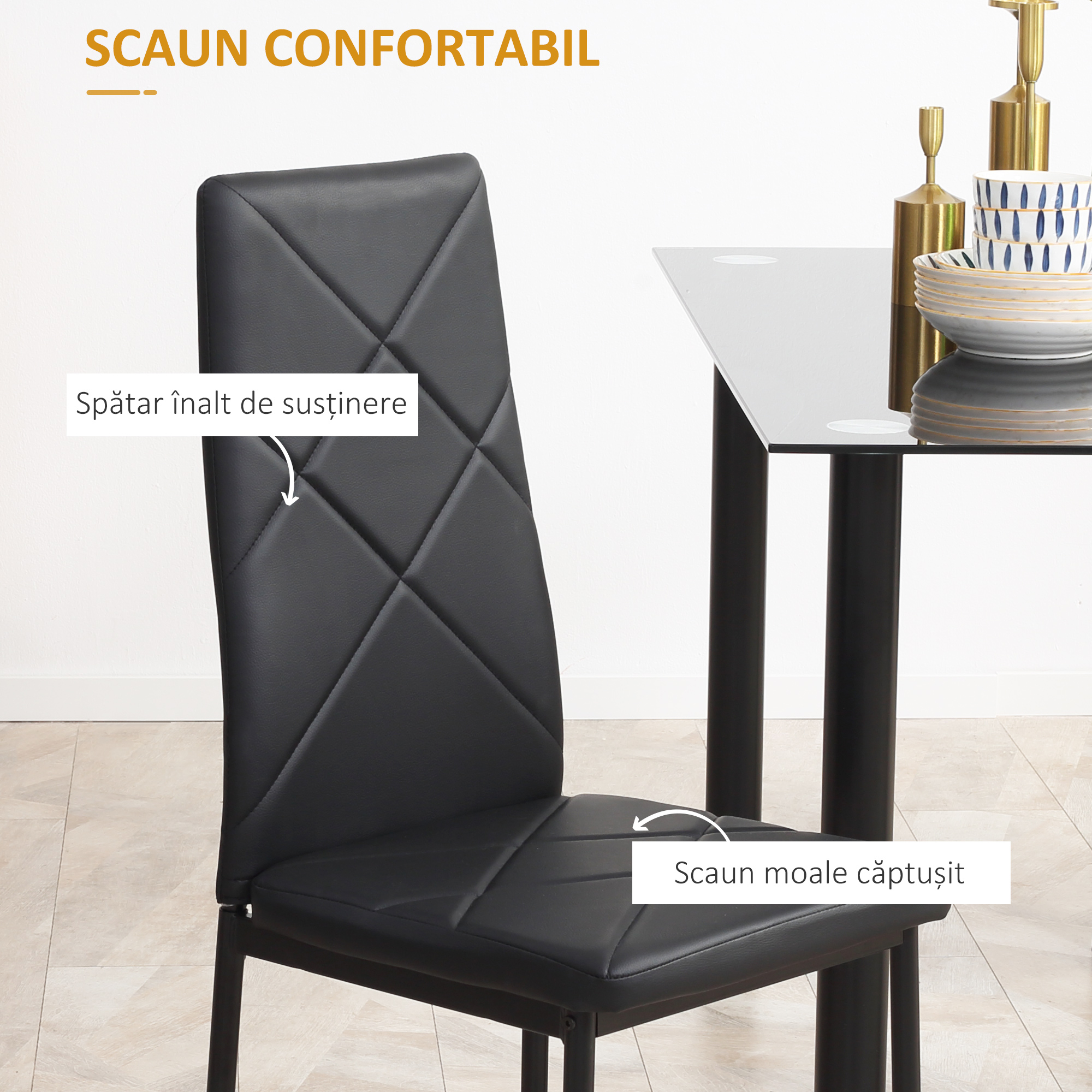  Set Masa de Sufragerie cu 4 Scaune, cu Sticla Securizata [4]