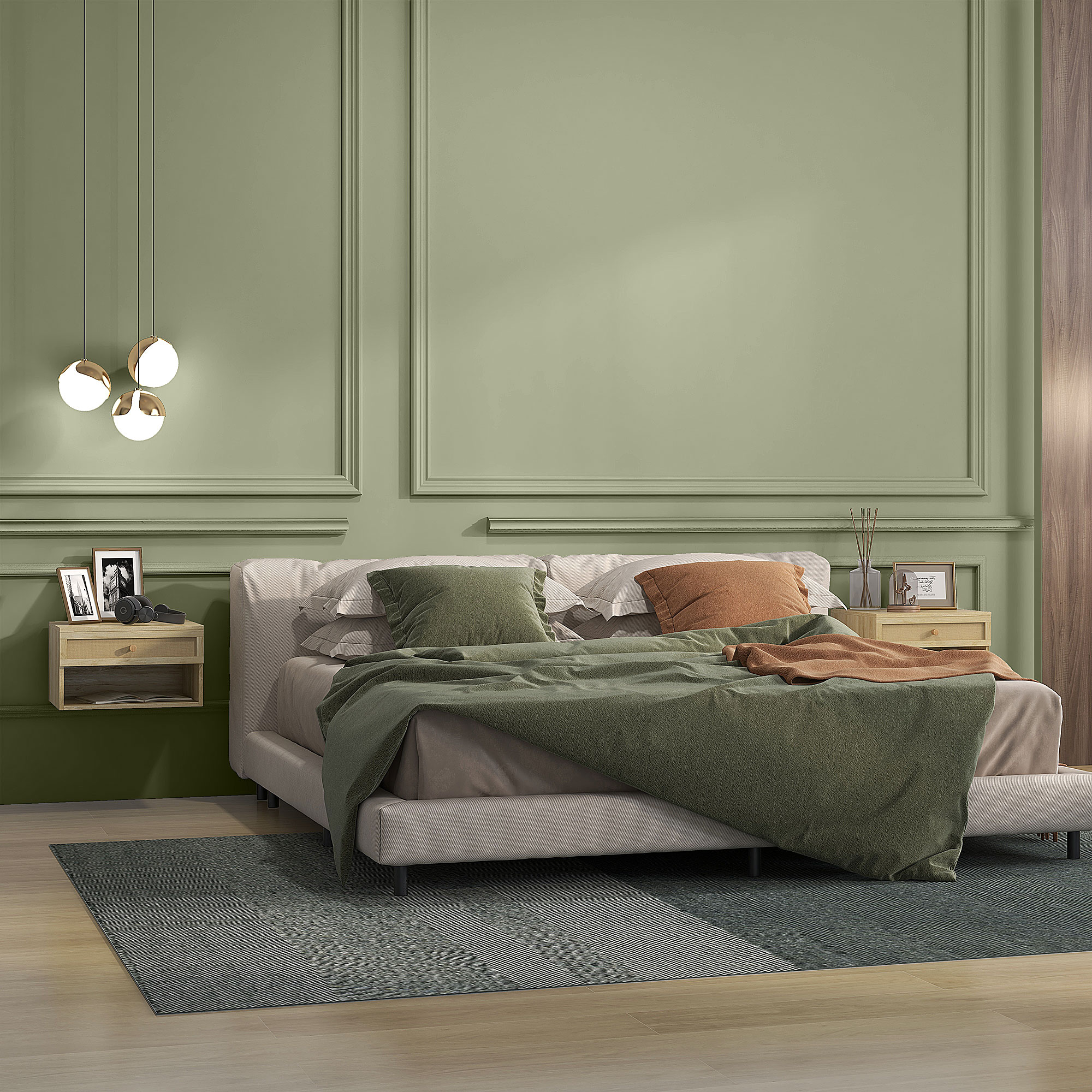  Set 2 noptiere cu sertar si rafturi deschise, stil Boho, din PAL si ratan, 40x34x23 cm [7]