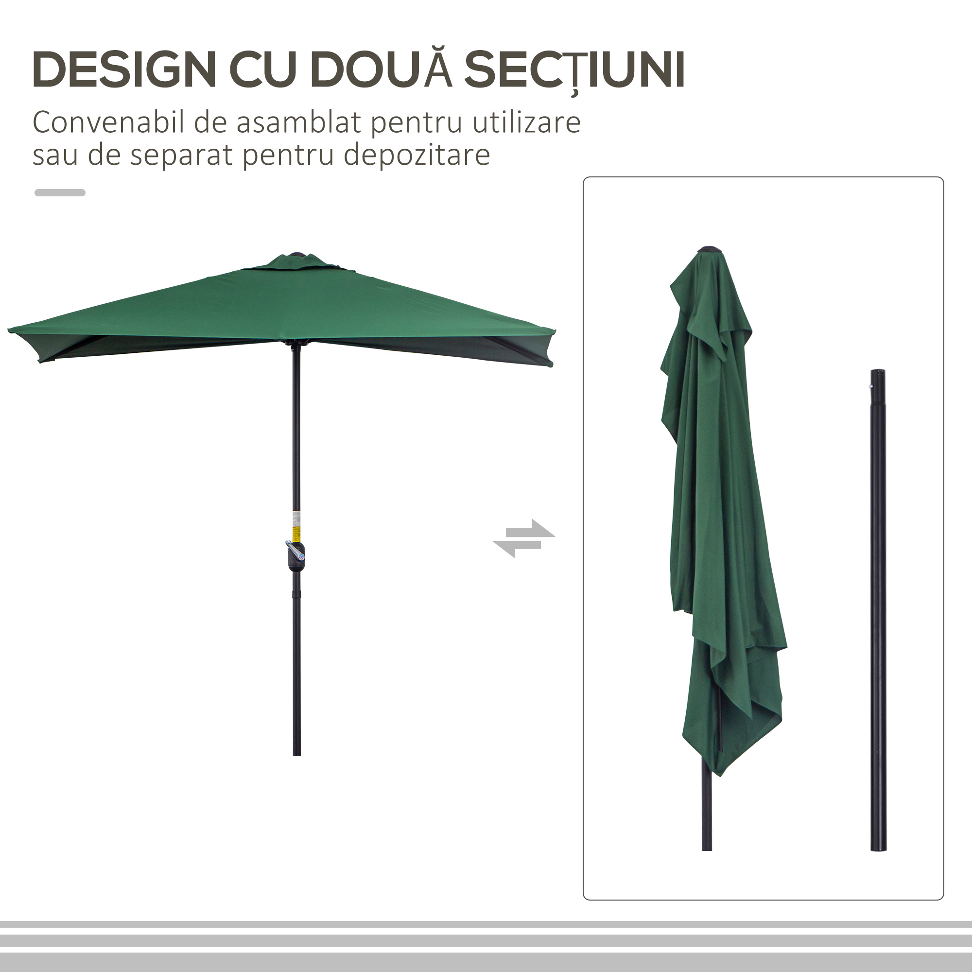  Umbrela de perete in forma de semiluna, economisitoare de spatiu, cu deschidere prin manivela, verde [4]