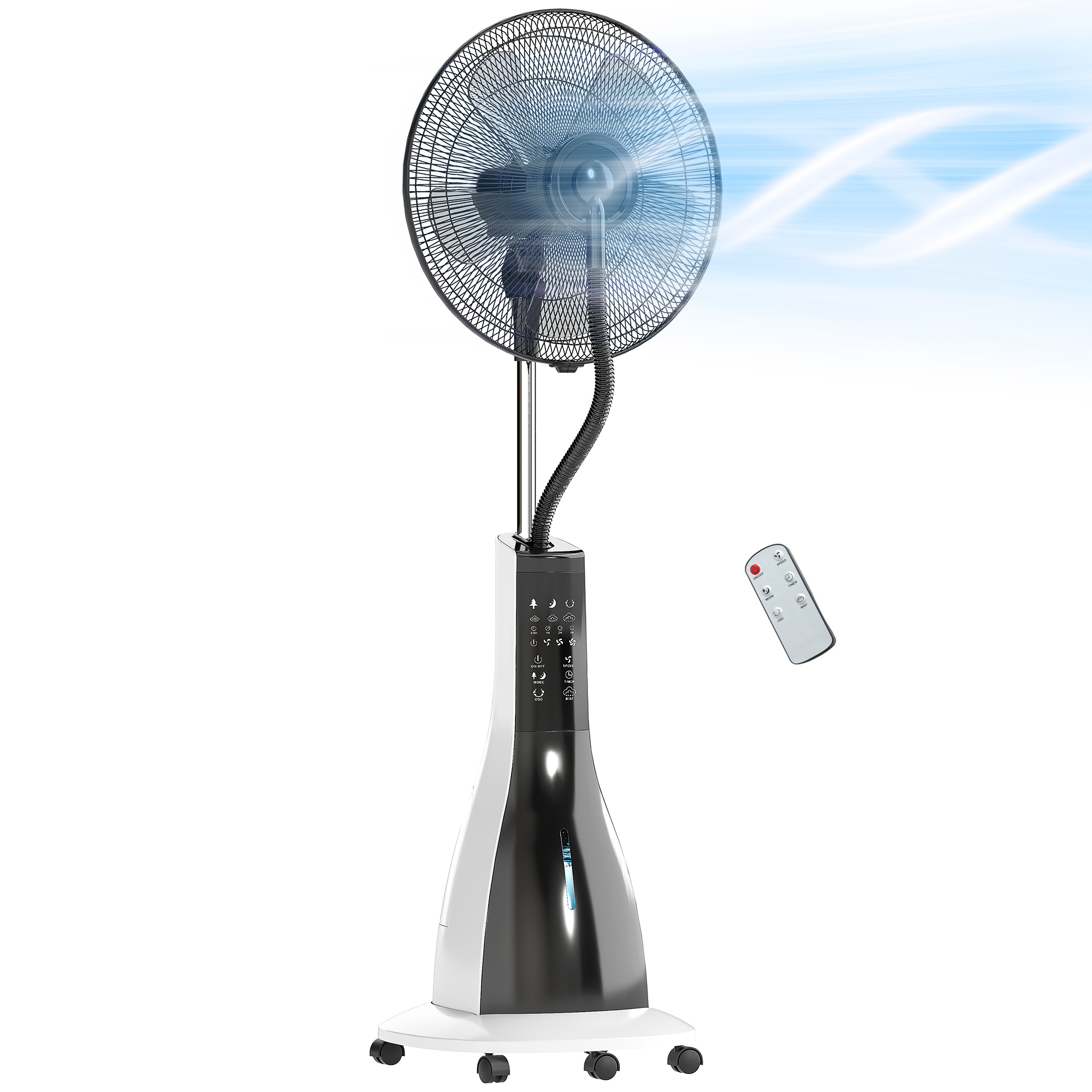 Instalatii sanitare, termice & climatizare -  Ventilator cu Pulverizare de Apa, 3 Moduri si 3 Viteze, Alb si Negru