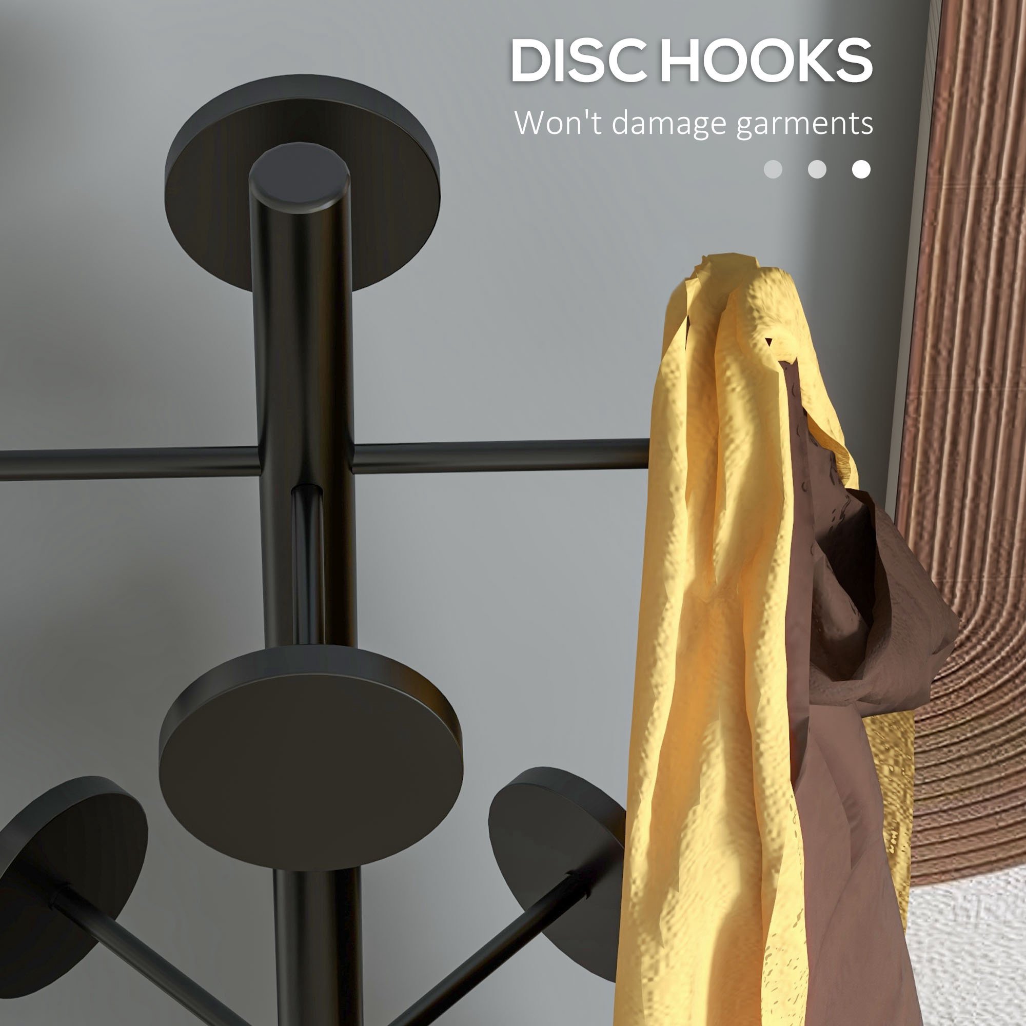  Suport pentru Haine si Umbrele, Cuier Independent cu 8 Carlige Rotunde pentru Haine, Palarii si Posete, Φ34x177 cm, Negru [4]