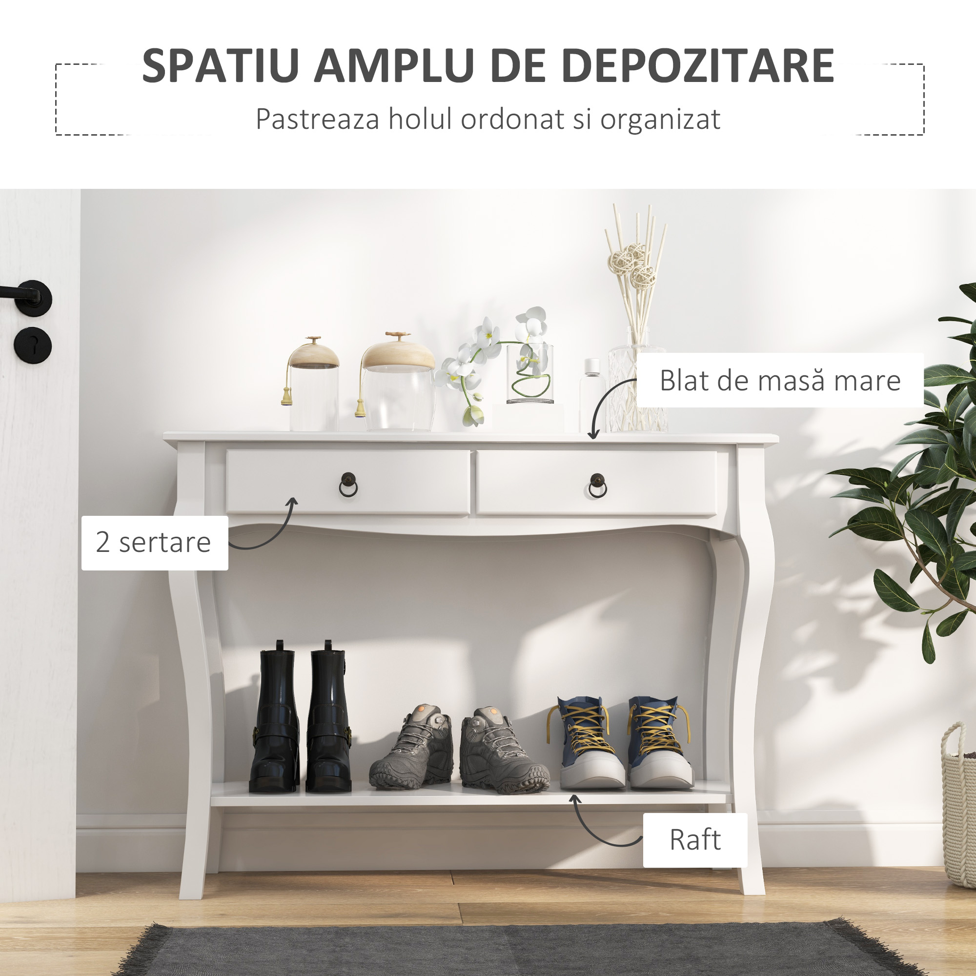  consola pentru hol, 100x33x76 cm, alba [3]