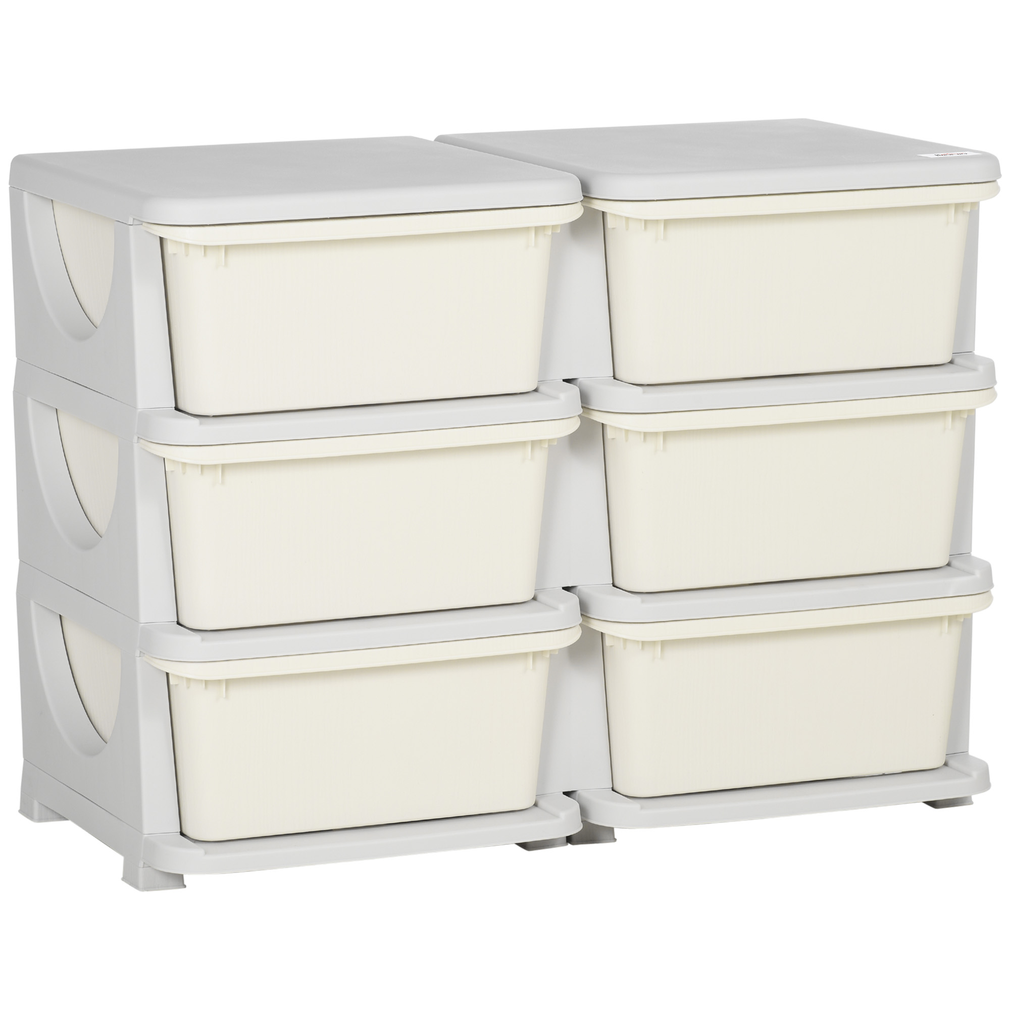 Dormitor & birou -  Comoda cu 6 sertare pentru copii de 3-6 ani, cu margini rotunjite, din PP crem, 75x37x56.5 cm