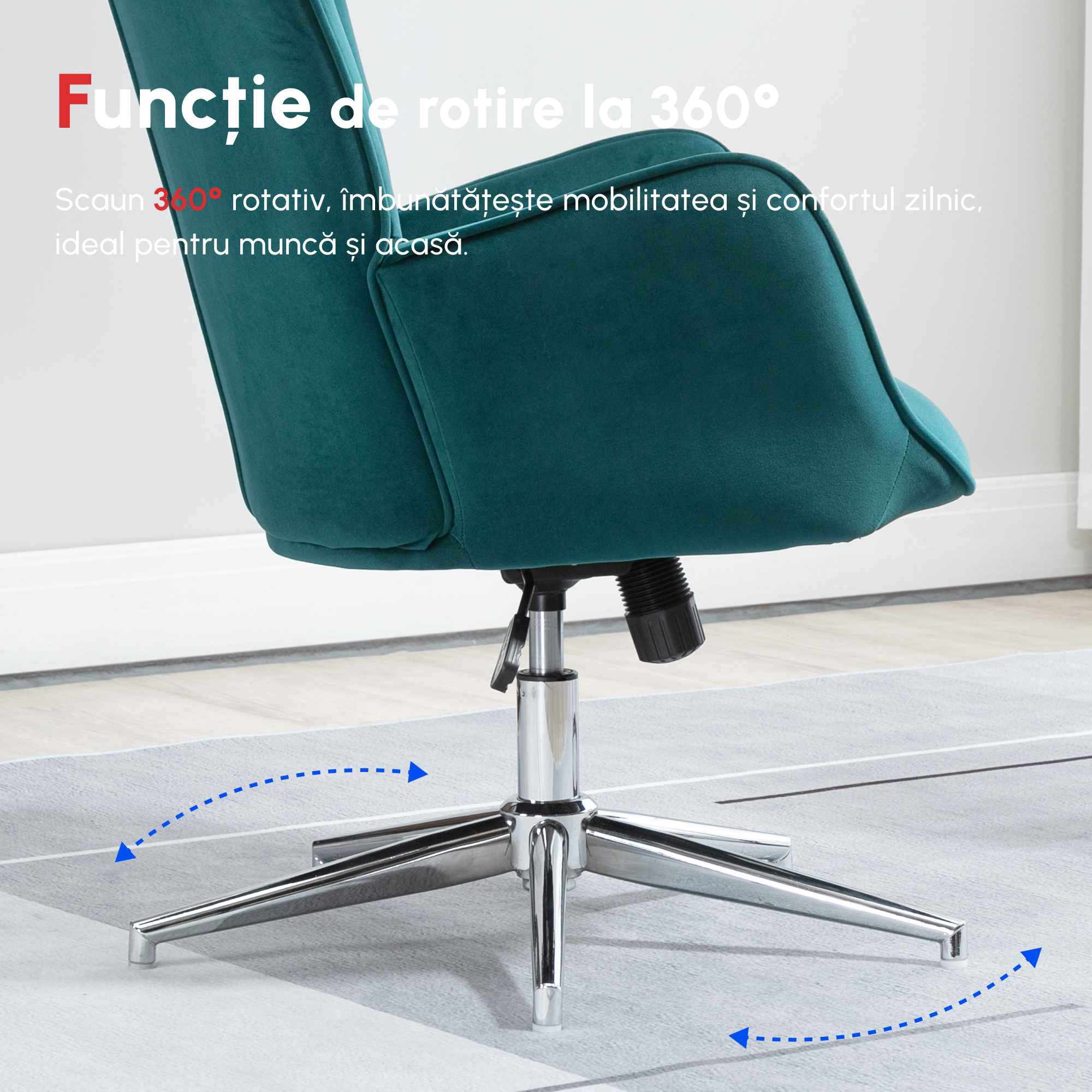  Fotoliu Catifea Albastra - Pivotant cu Cotiere & Reglabil [8]