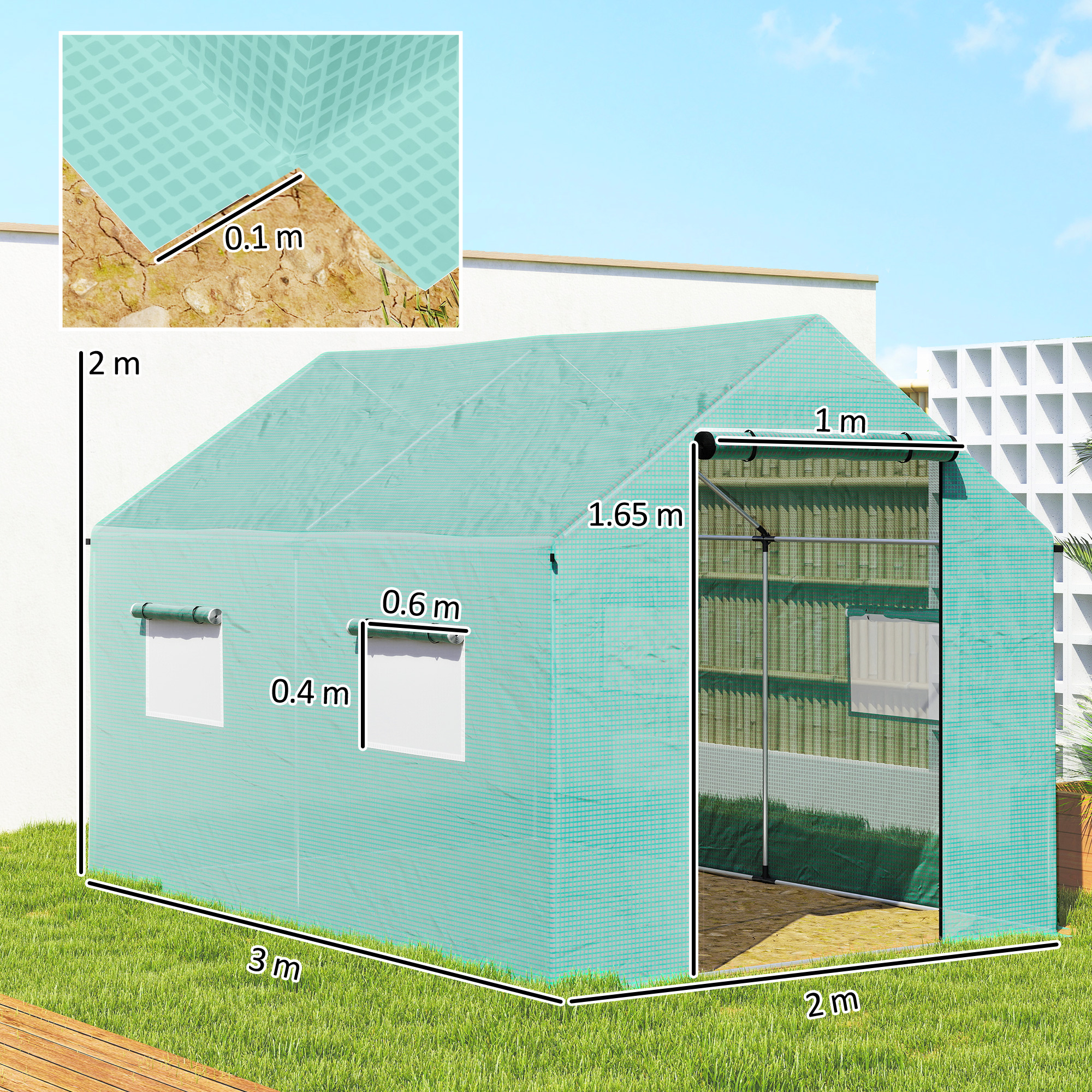  Sera de Gradina Tip Tunel 2x3x2 m cu Usi si Ferestre Rulabile, Sera pentru Gradina cu Acoperis inclinat, Structura din Otel si Acoperire PE, pentru Legume, Flori, Fructe, Anti-UV, Verde [2]