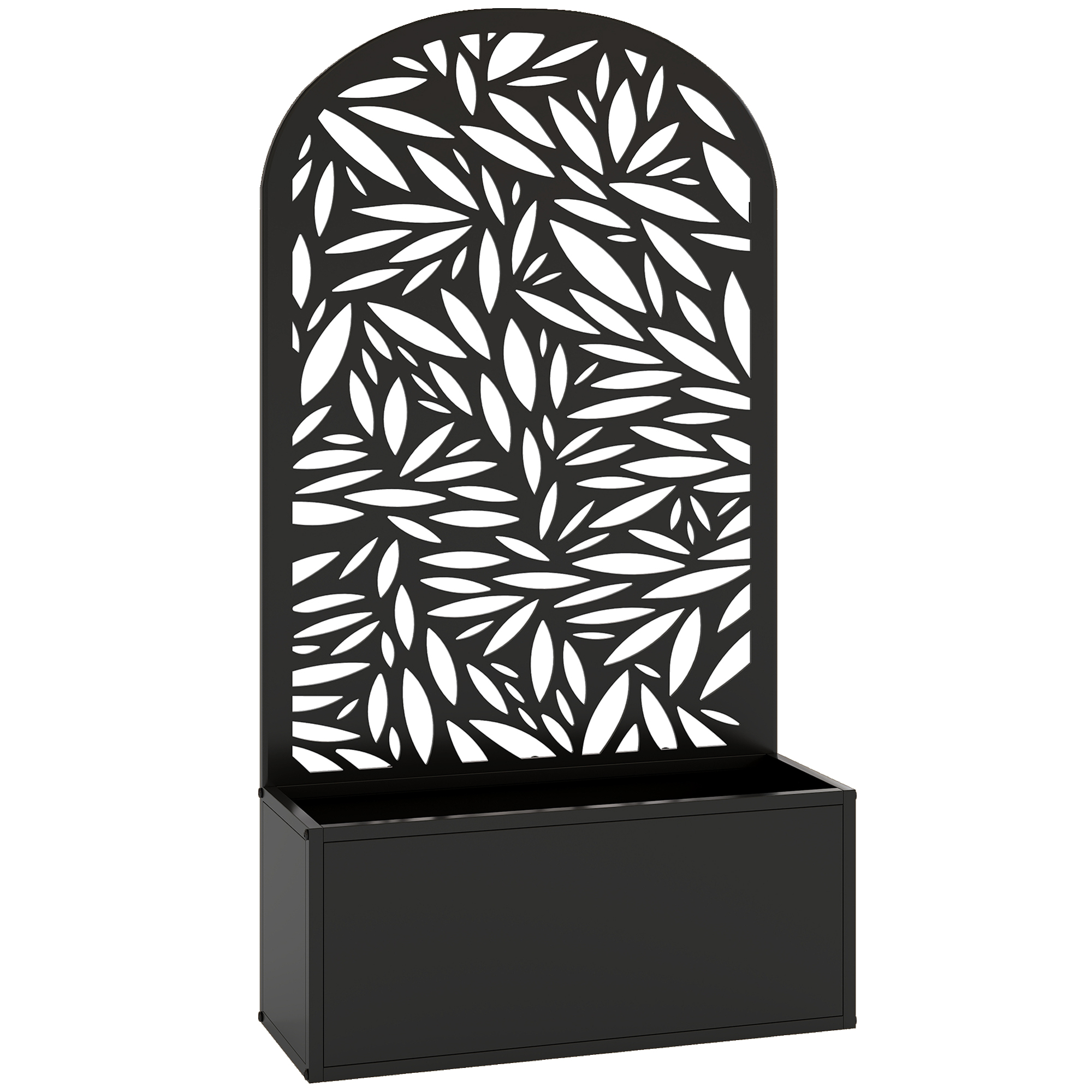 Living & hol -  Jardiniera Elevata de Exterior, Jardiniera cu Suport Decorativ Arcuat cu Motive de Frunze pentru Plante Cataratoare din Metal, Montare pe Perete sau Independenta, pentru Plante si Flori, 61x23x113 cm