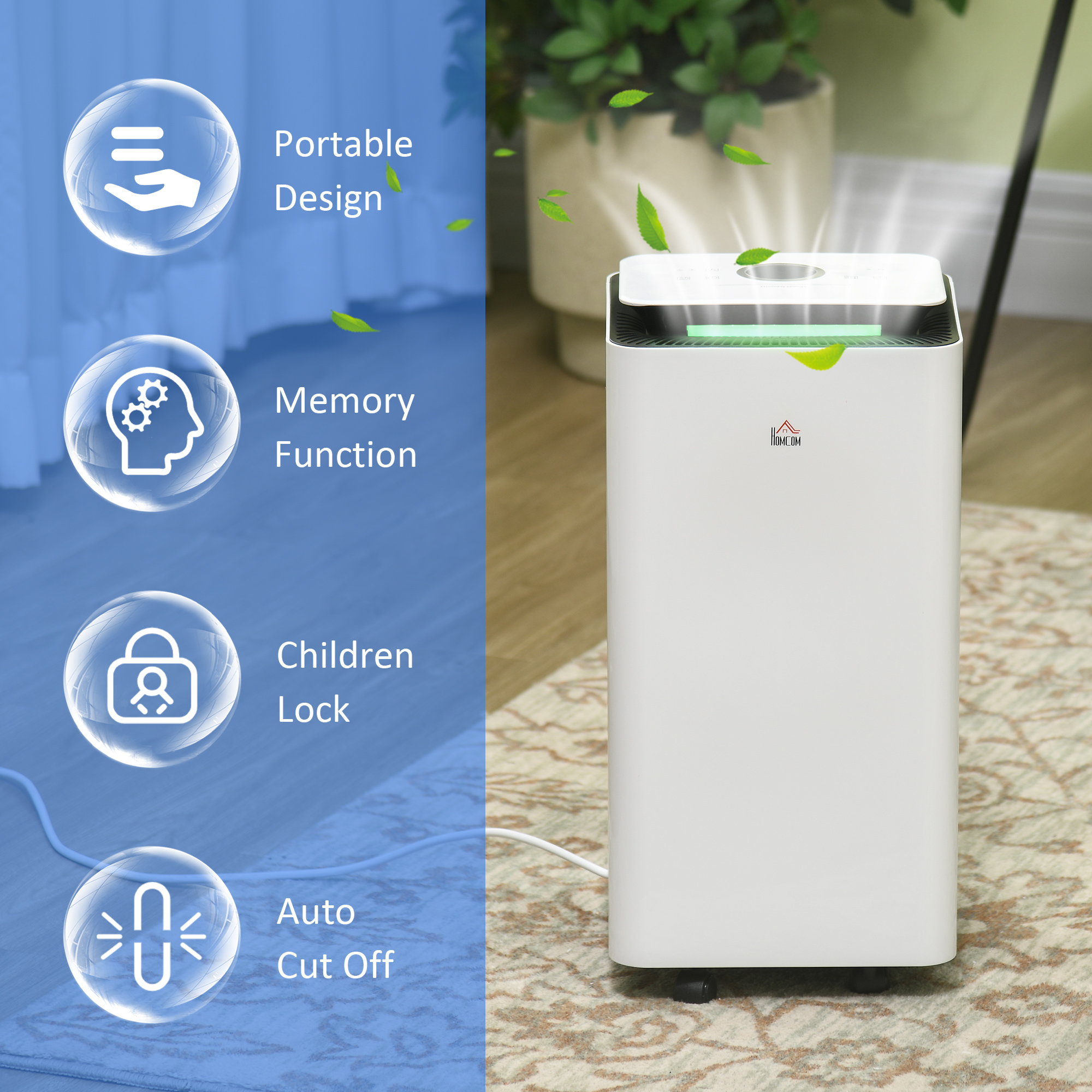  Dezumidificator Portabil de 10L/Zi cu 5 Moduri, 2 Viteze, Timer 24h si Roti, 25x25x50,5 cm, Alb [7]