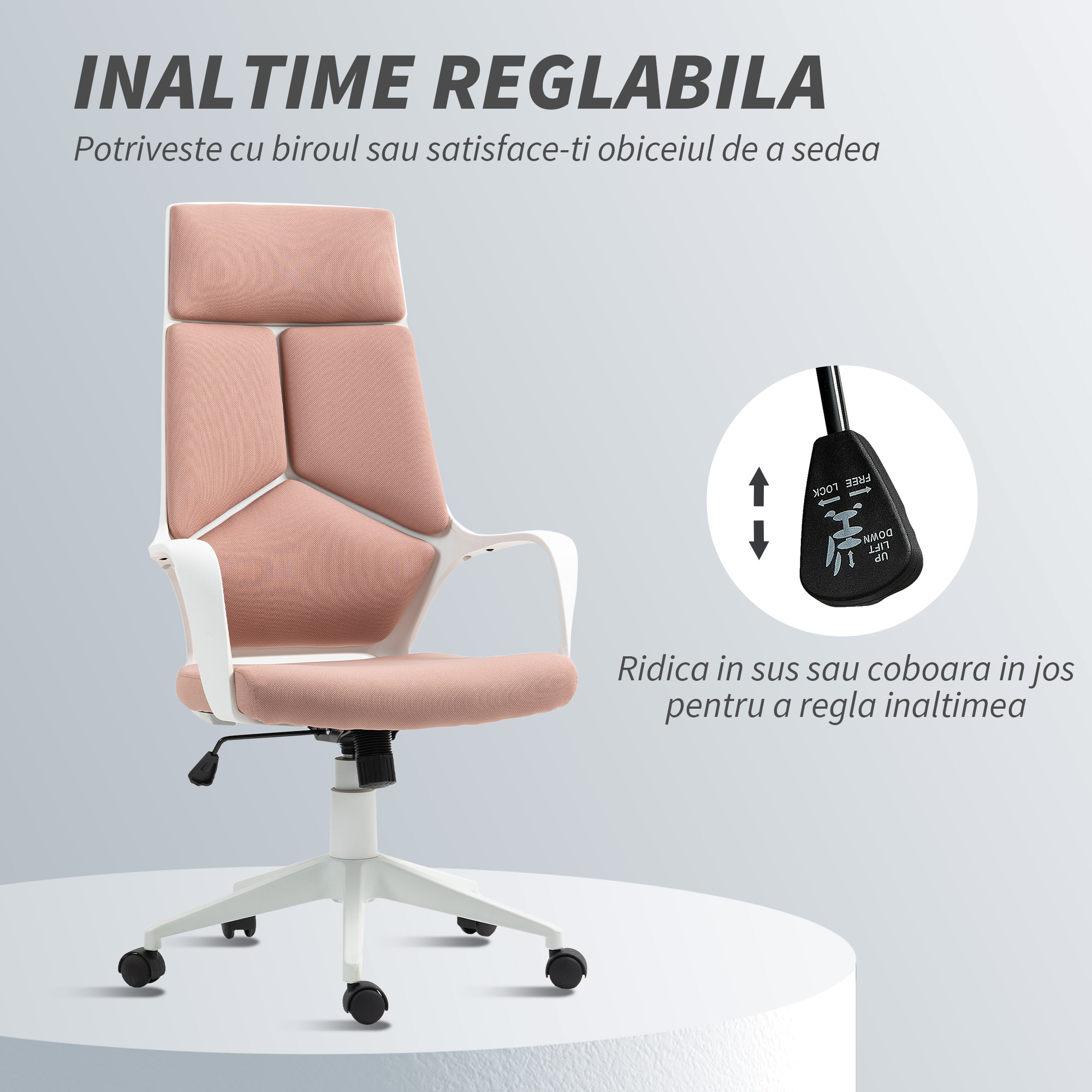  Scaun de Birou sau Gaming din tesatura cu Spatar inalt, Roz [3]