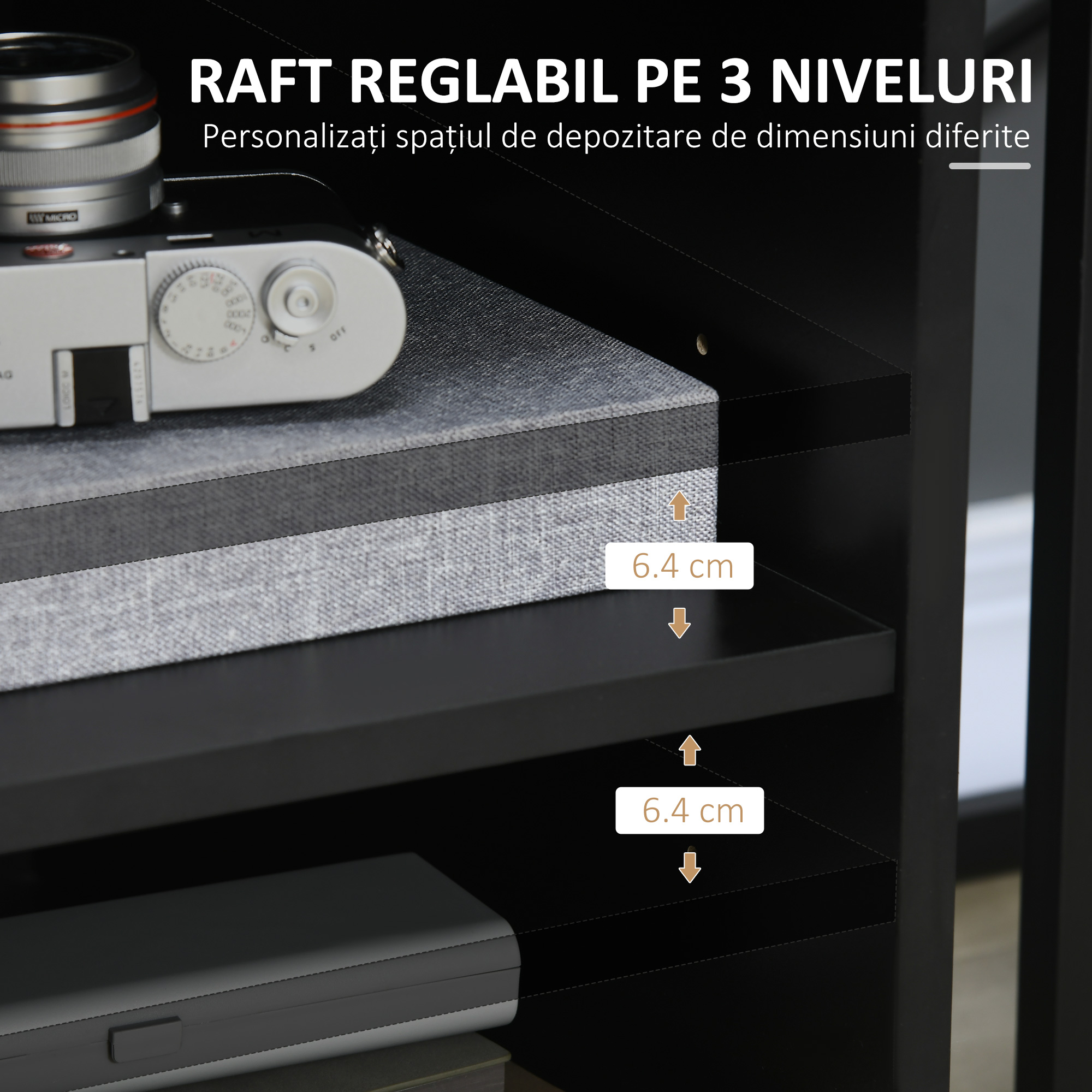  Suport de imprimanta organizator birou dulap usa 3 nise + blat mare panouri particule negru [4]