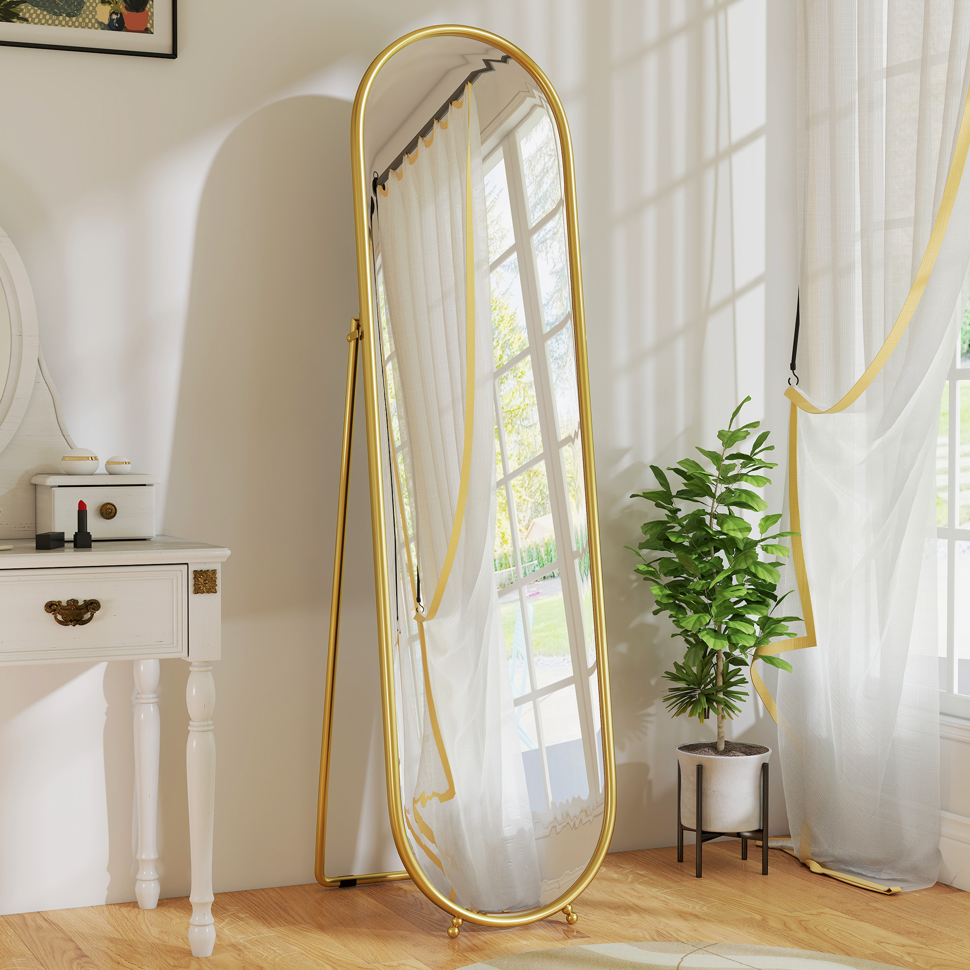  Oglinda de Podea Ovala Rezistenta la Spargere, Moderna, 50x4x180 cm, Auriu [1]