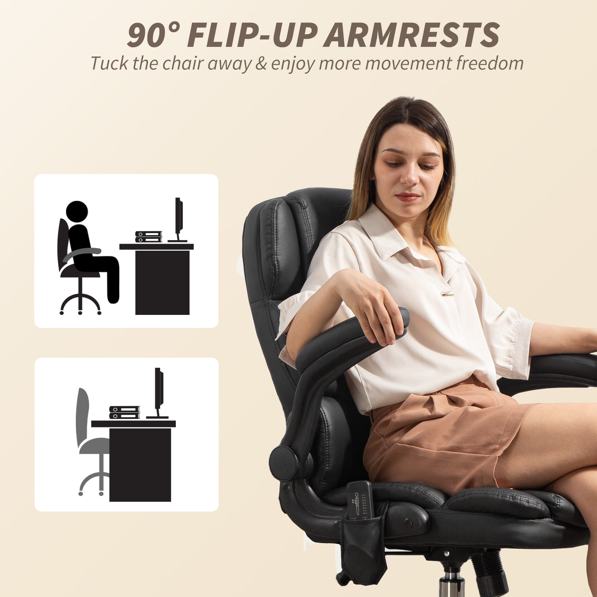  Scaun de Birou Masant si incalzit cu Brate Pliabile Negru [4]