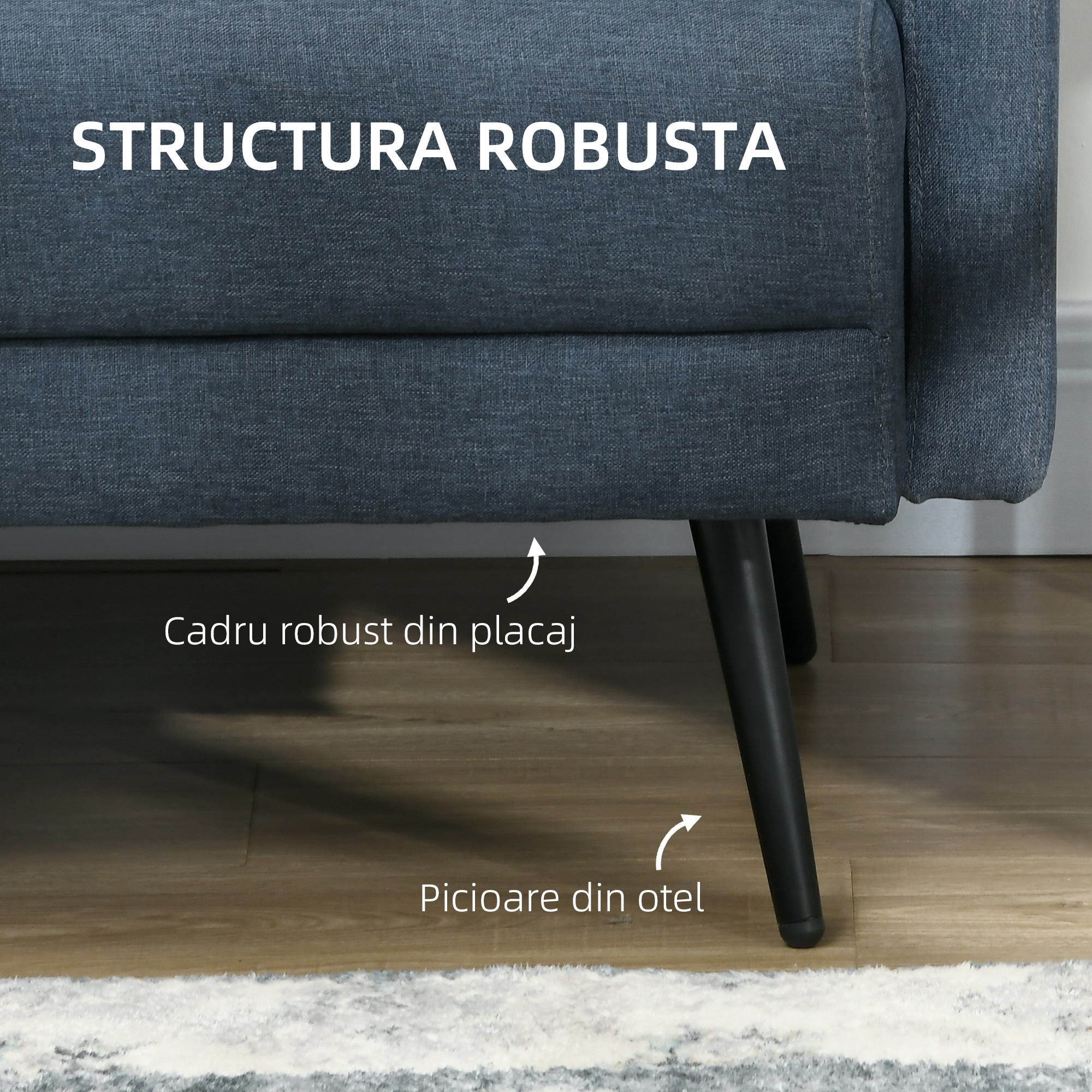  Canapea de 135cm pentru Dormitor, Mobilier Modern pentru Canapele cu Plus, Canapea Capitonata cu 2 Locuri cu Perne Decorative, Cadru din Lemn Masiv, Albastru Inchis [5]