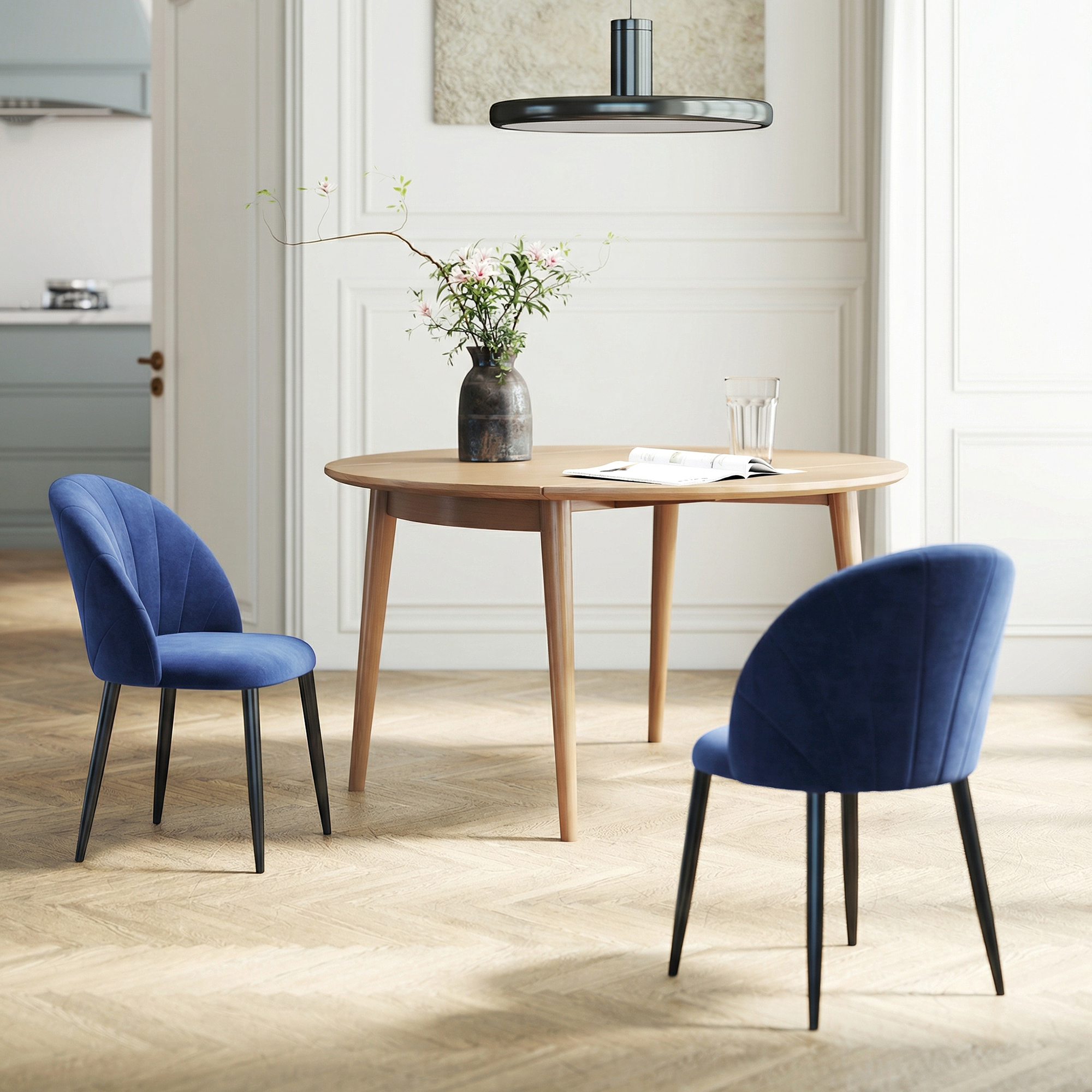 ,Scaun de Sufragerie,stil scandinav,Catifea, otel,52cm x 55cm x 79cm,Albastru [7]