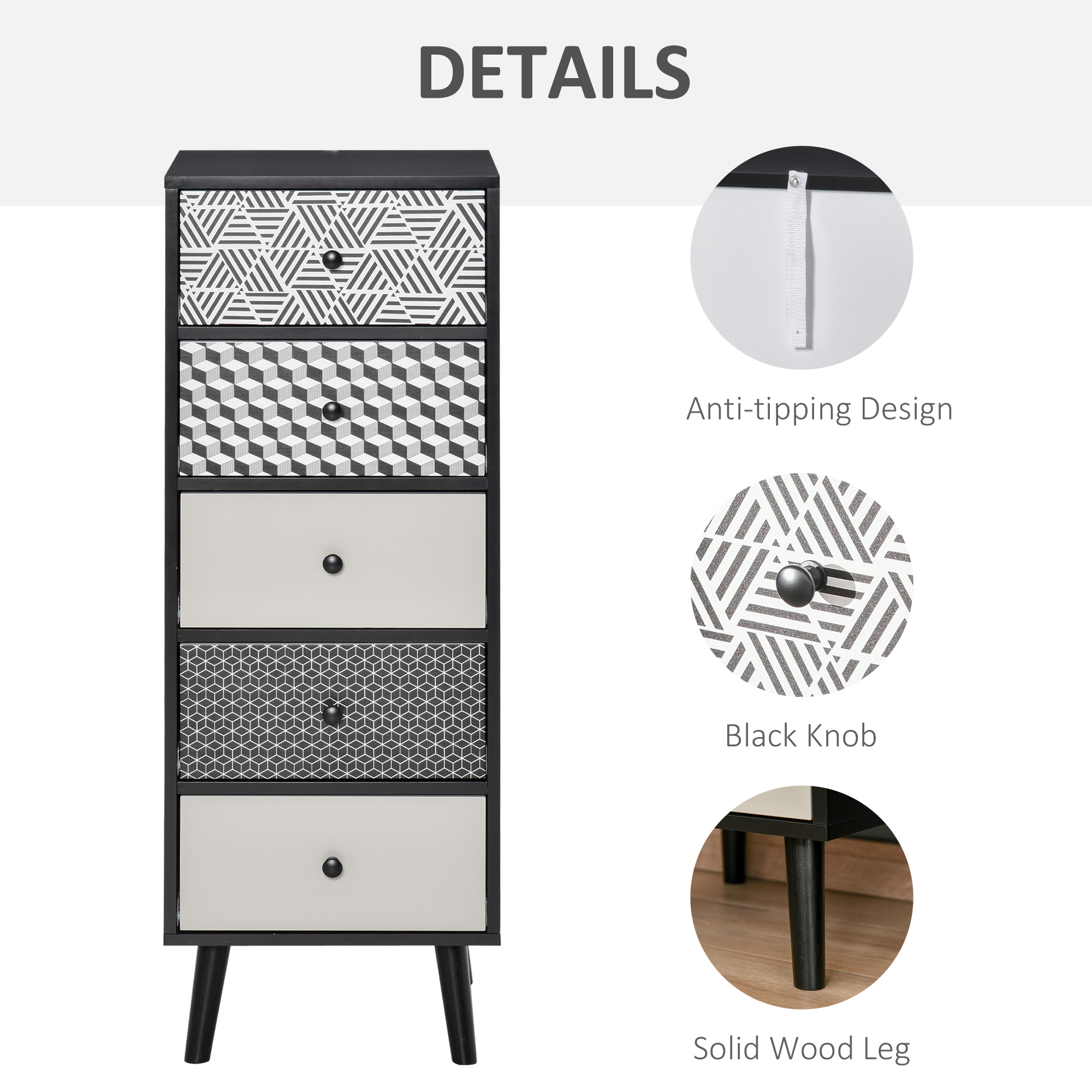  Mobila Comoda cu 5 sertare Mobilier modern pentru casa dimensiune 39.5x39.5x110 cm [5]