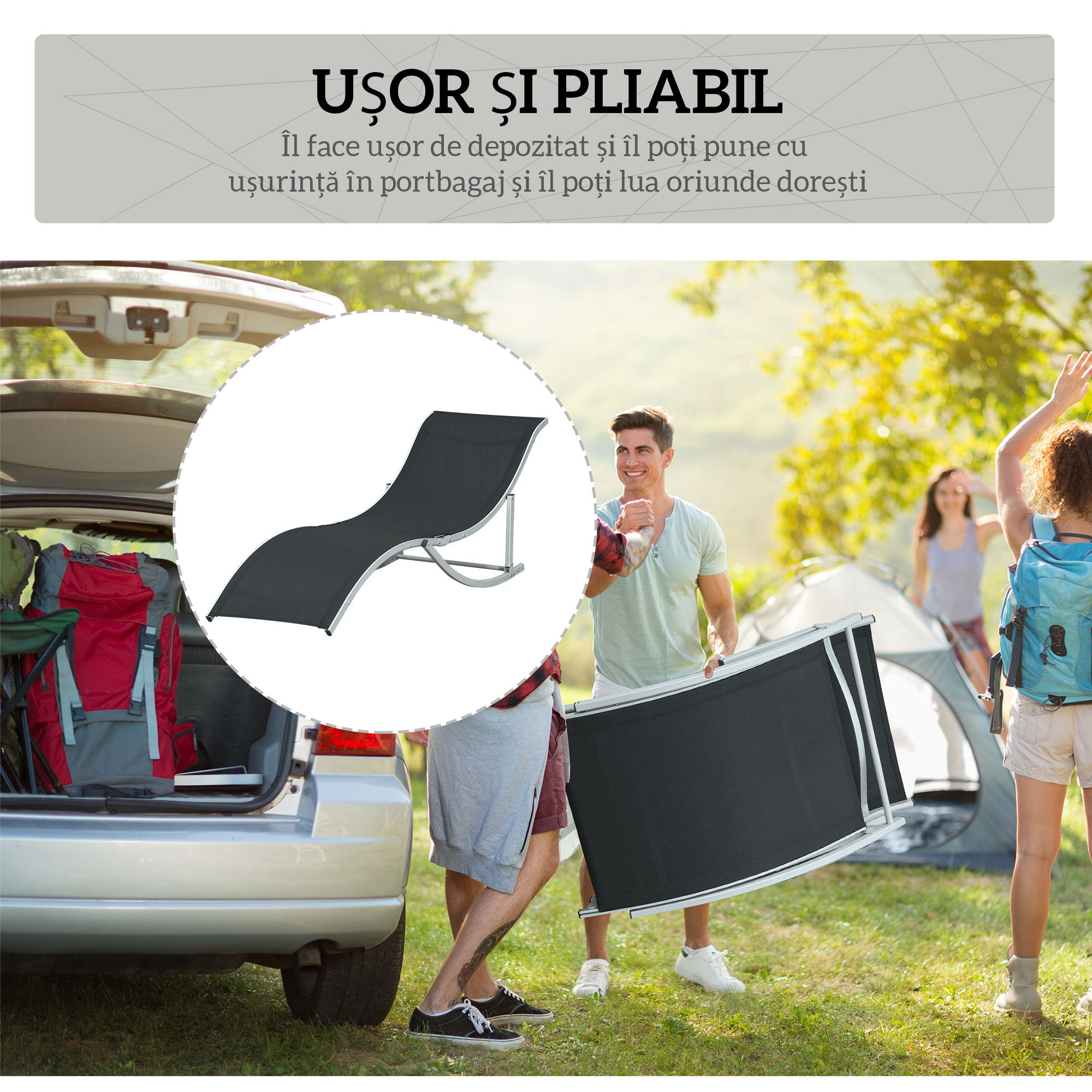  Set 2 sezlonguri de Gradina Pliabile, sezlong pentru Plaja din Aluminiu si Textilen, 61x165x63 cm [4]