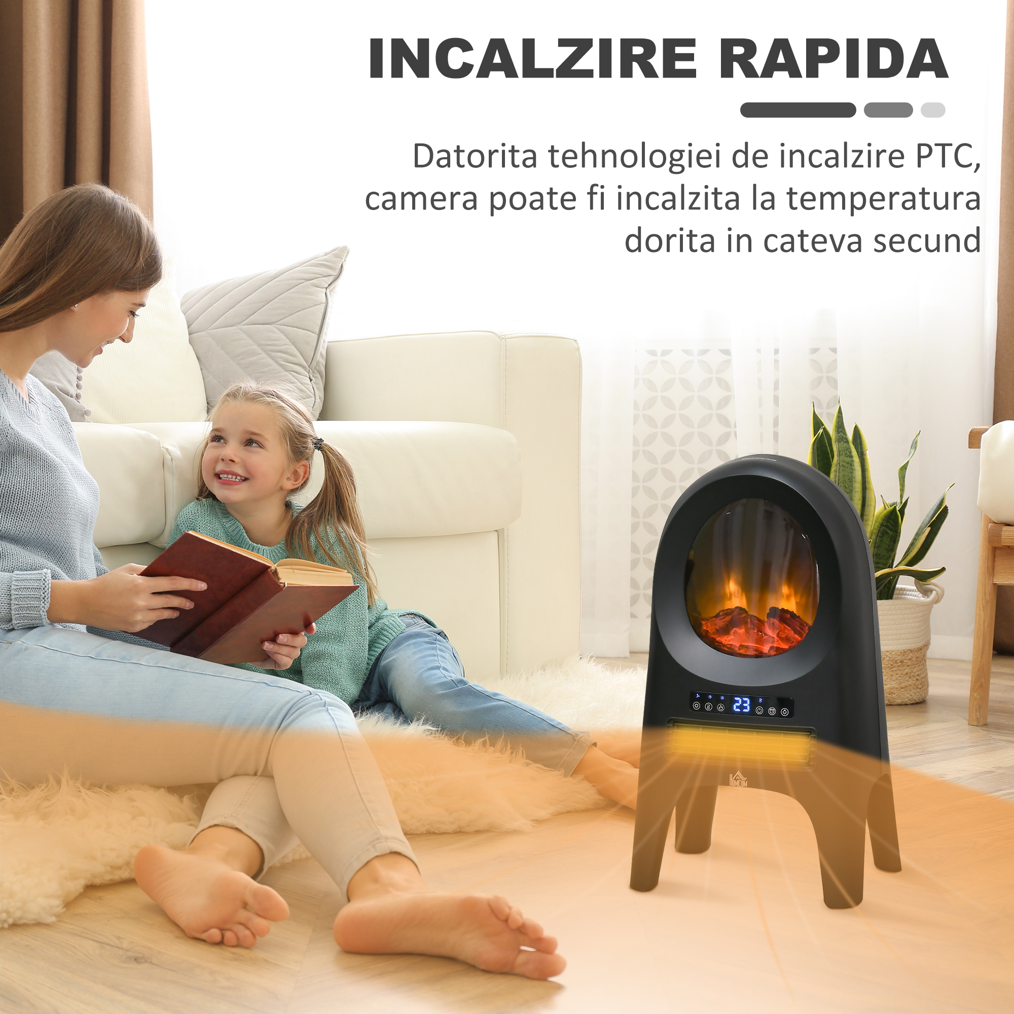  Incalzitor cu ventilator cu 3 moduri de incalzire cu temperatura reglabila si telecomanda, din ABS, 33,7x25,5x60,4 cm, negru [4]