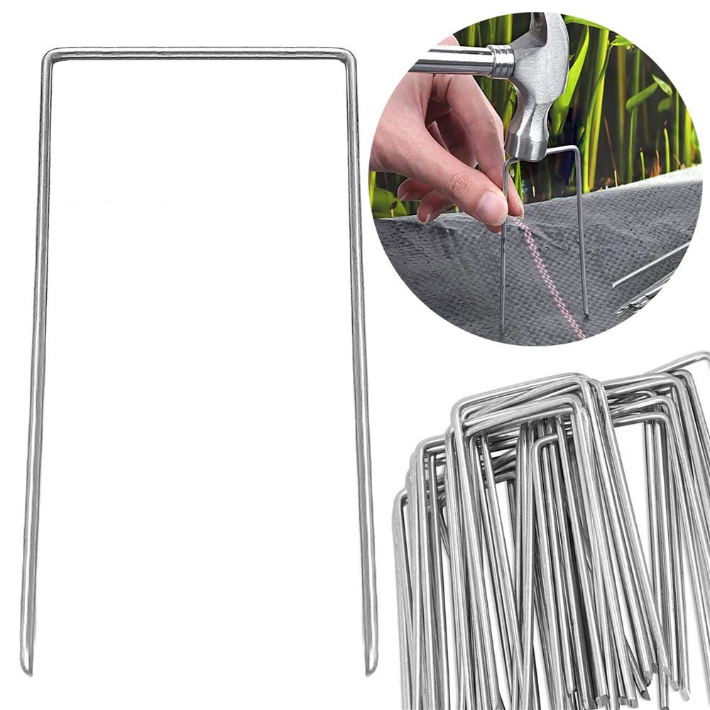 Set 100 ancore metalice pentru fixare agrotextil, 15x7 cm, argintiu [7]