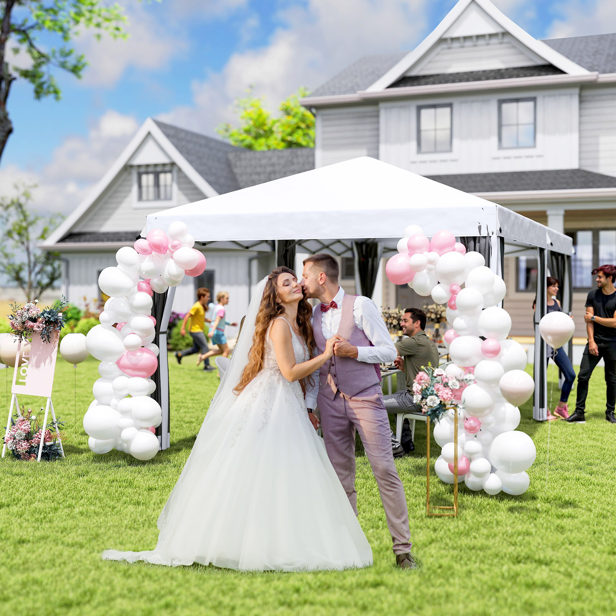  Foisor de gradina cu plasa de tantari, alb, 3x6m [7]