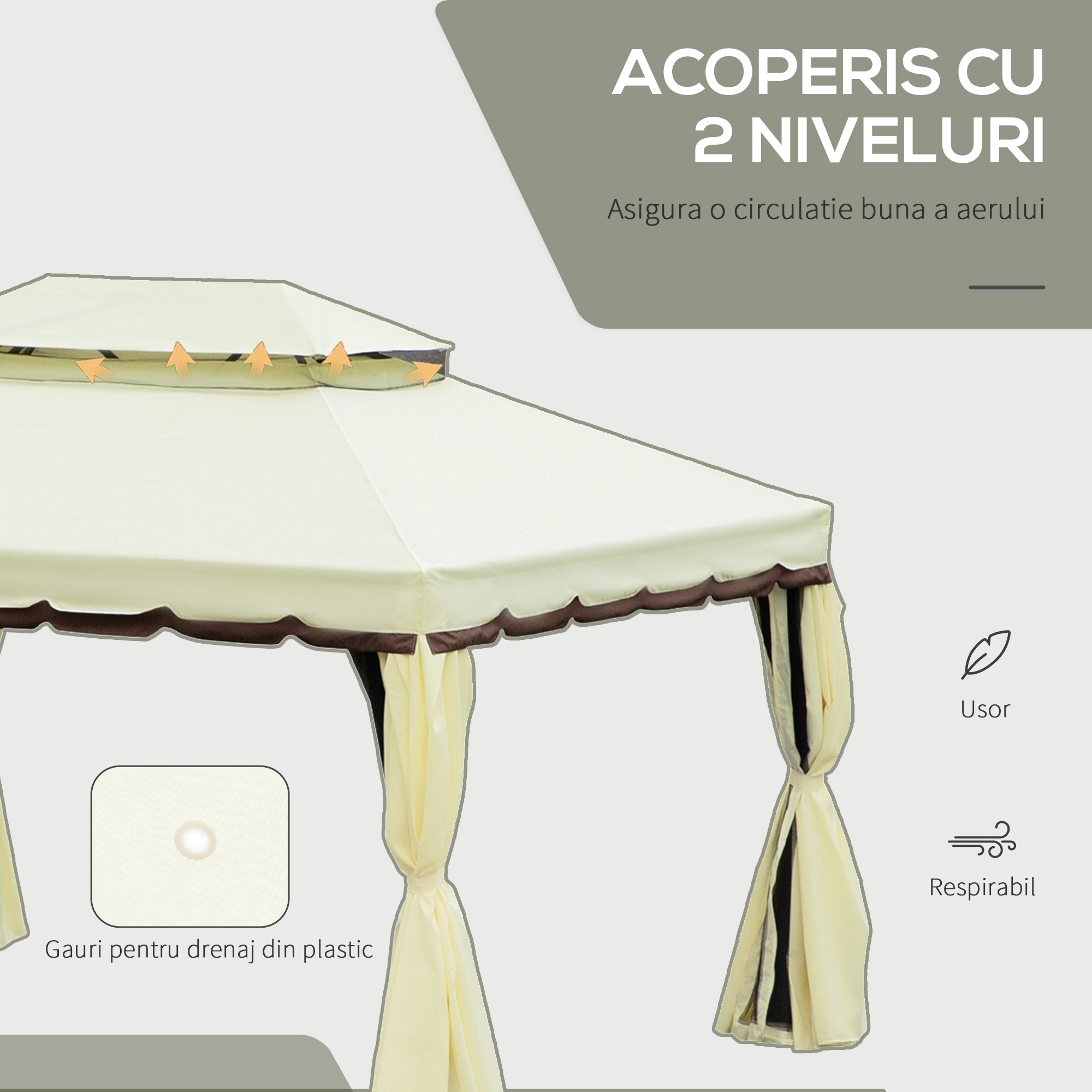  Foisor de Gradina 4x3 m cu Plasa de tantari si Perdele, Acoperis Dublu si Strat Anti-UV, Crem [3]