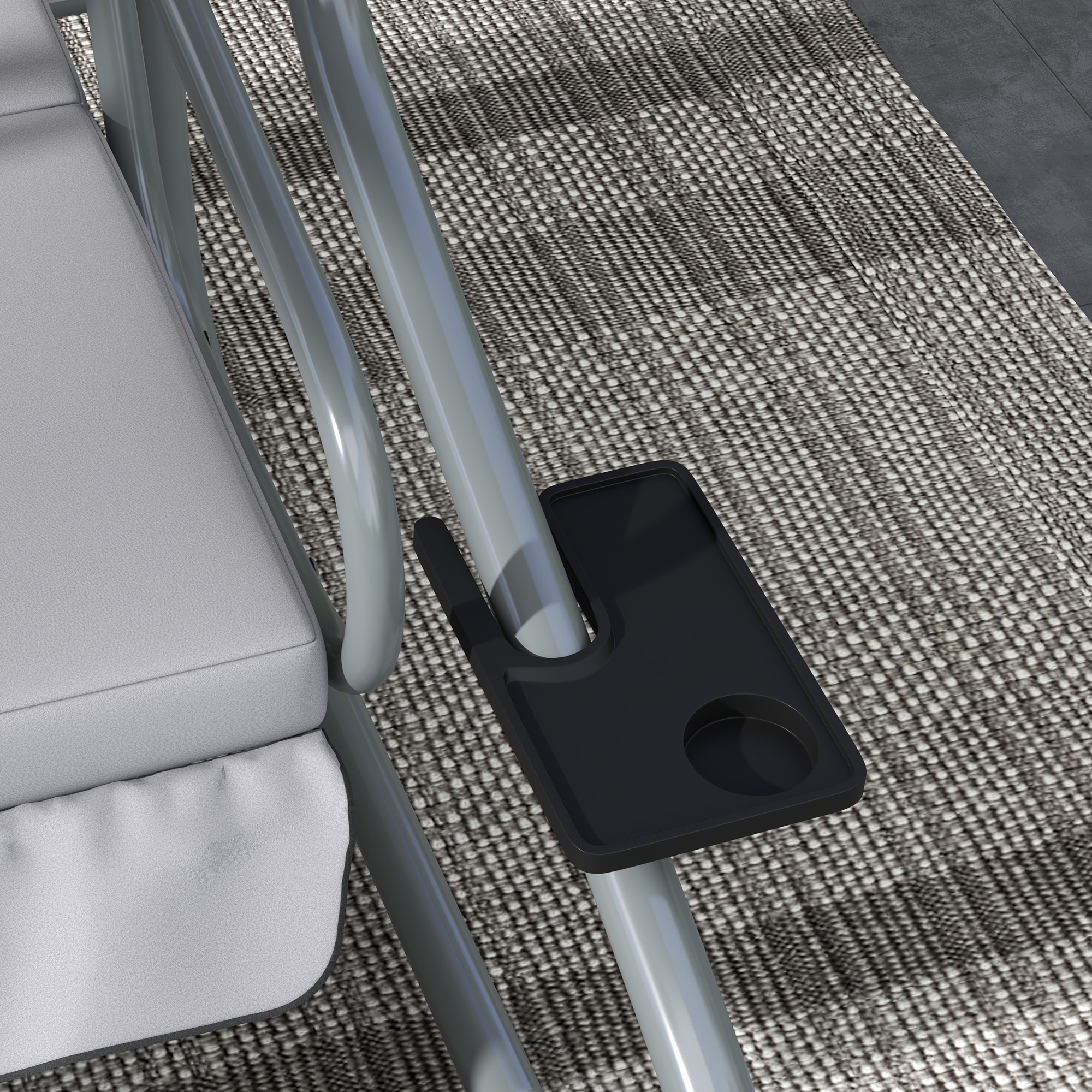  Pat de Gradina cu Copertina Reglabila si Suport pentru Pahare, Balansoar de gradina din otel si poliester, 200x120x164 cm, Gri Deschis [8]