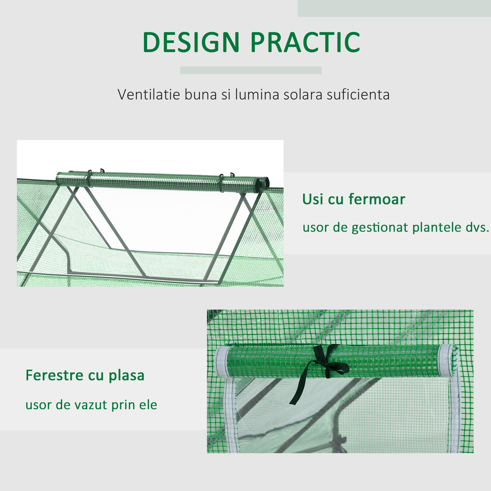  Sera de Gradina din Otel cu Acoperire din PE, Usi Rulabile si Ferestre, 180x140x80cm, Verde [5]