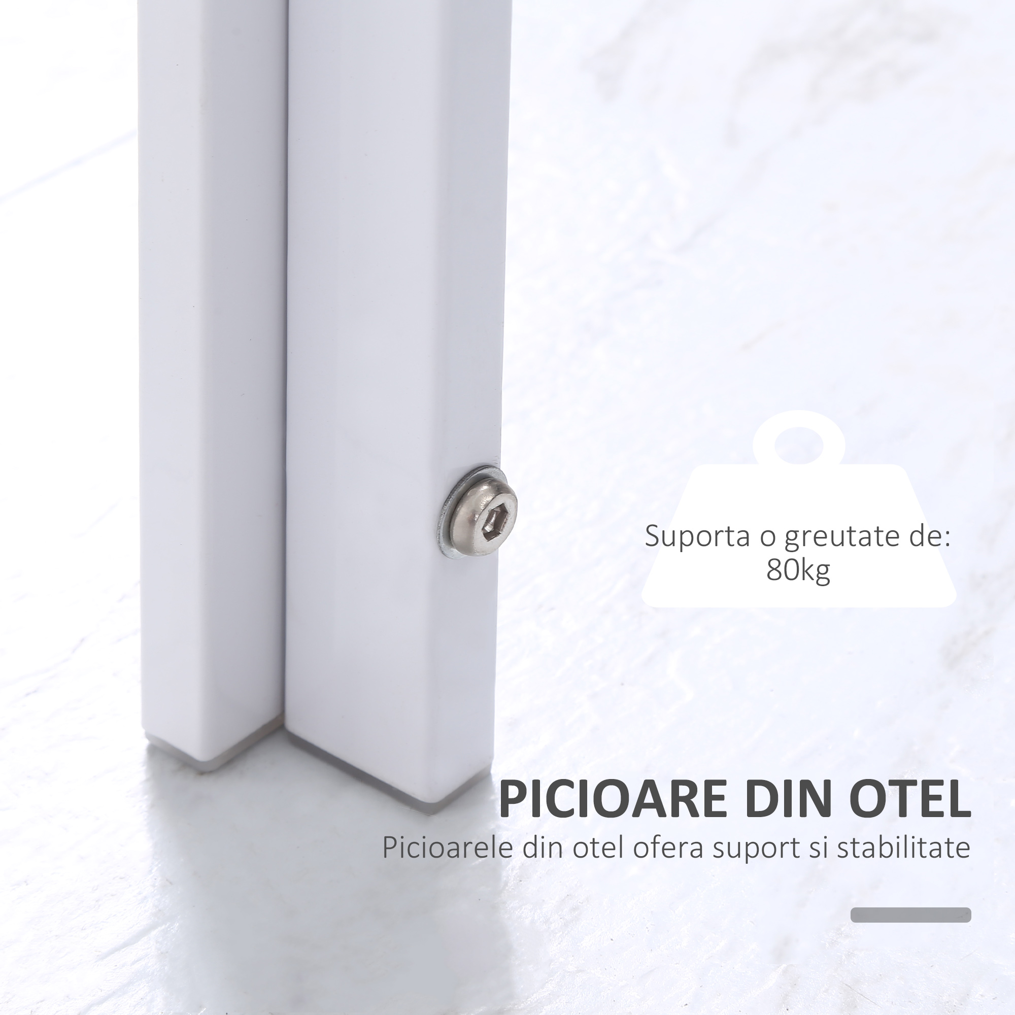  Masa Dreptunghiulara pentru 4 Persoane din Metal si Sticla Securizata, 120x60x75 cm, Alb [4]