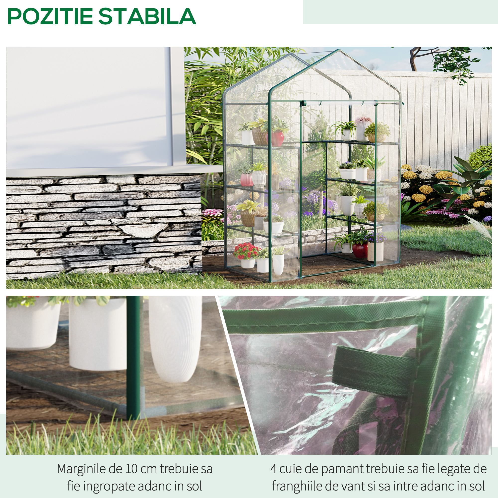  Sera de Gradina din Otel si PVC Transparent cu Usa Rulou, 143x73x195cm [5]