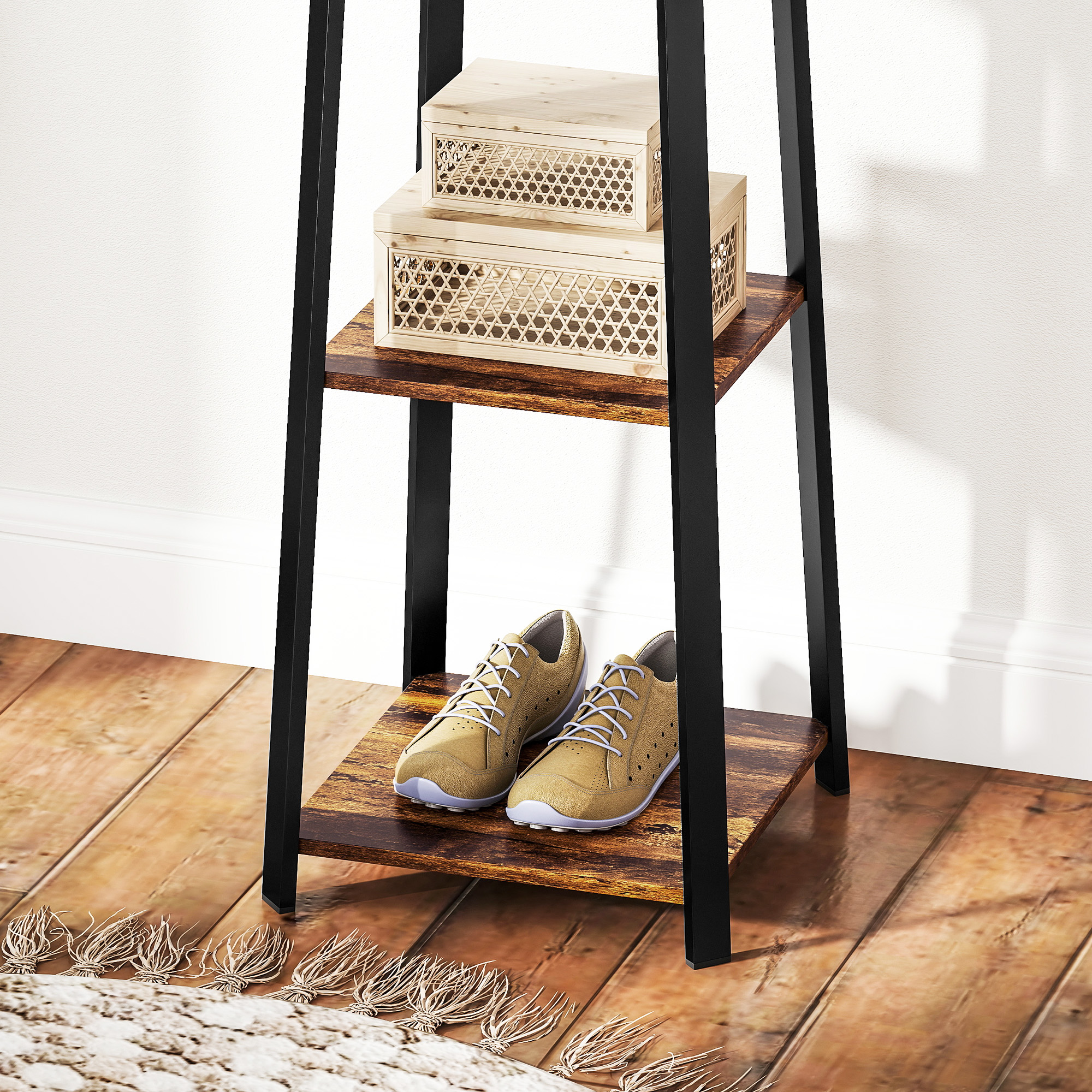  Cuier de Podea cu 8 Carlige, 3 Rafturi si Polita Superioara, Maro [8]