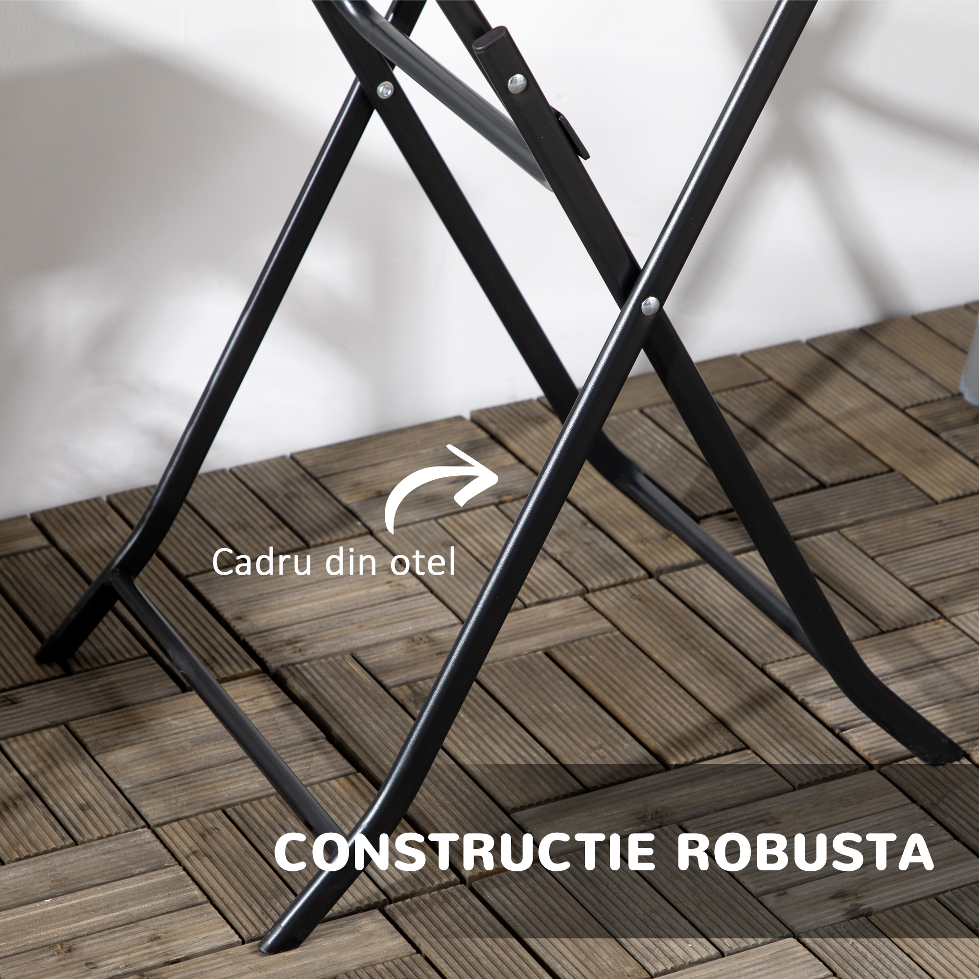  Masa de Gradina Rotunda si Pliabila din Otel si HDPE, Ø60x73 cm, Gri inchis [5]