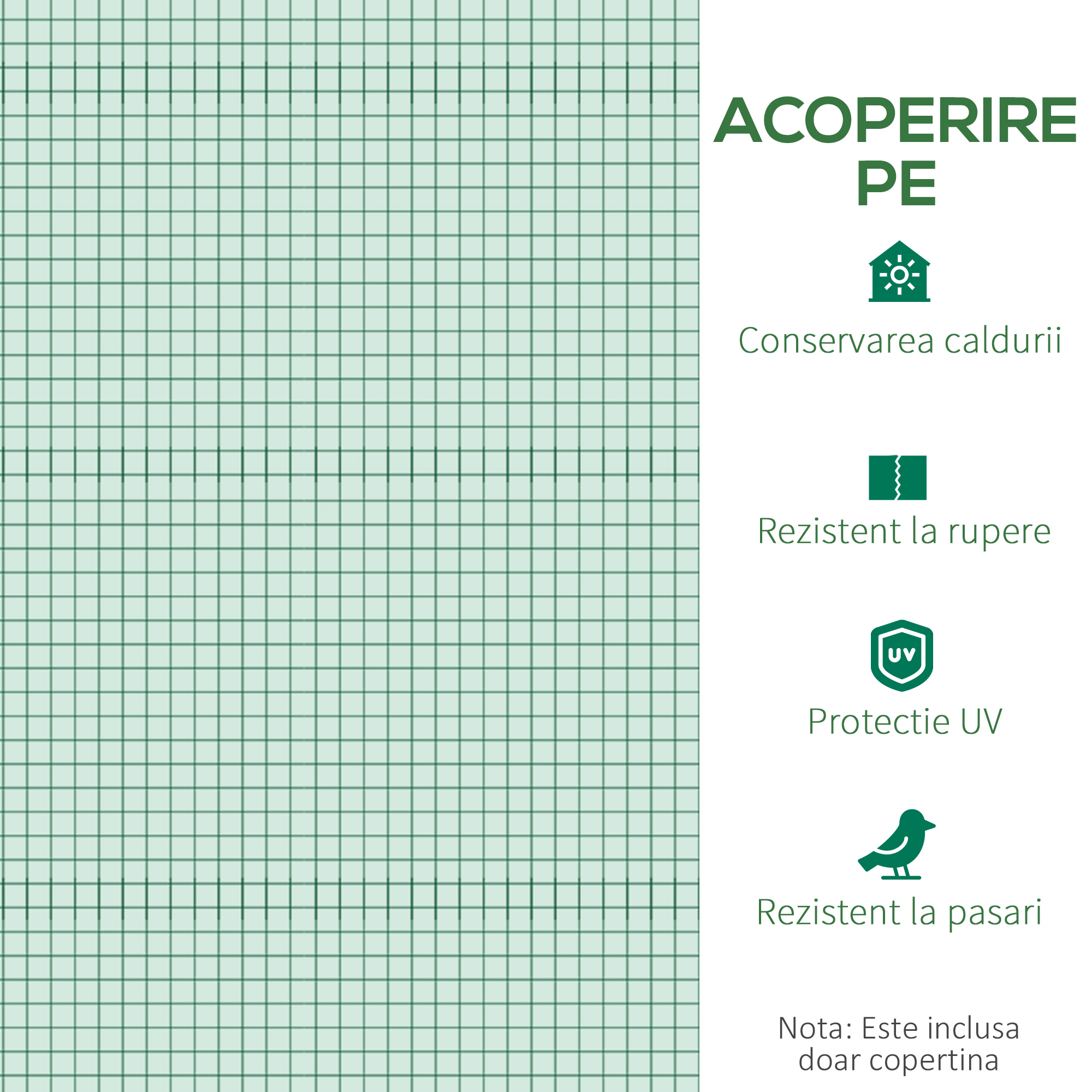  Folie pentru sera din PE cu 6 ferestre, usa rulabila si margini pentru ingropare, 3x2x2 m, verde [5]