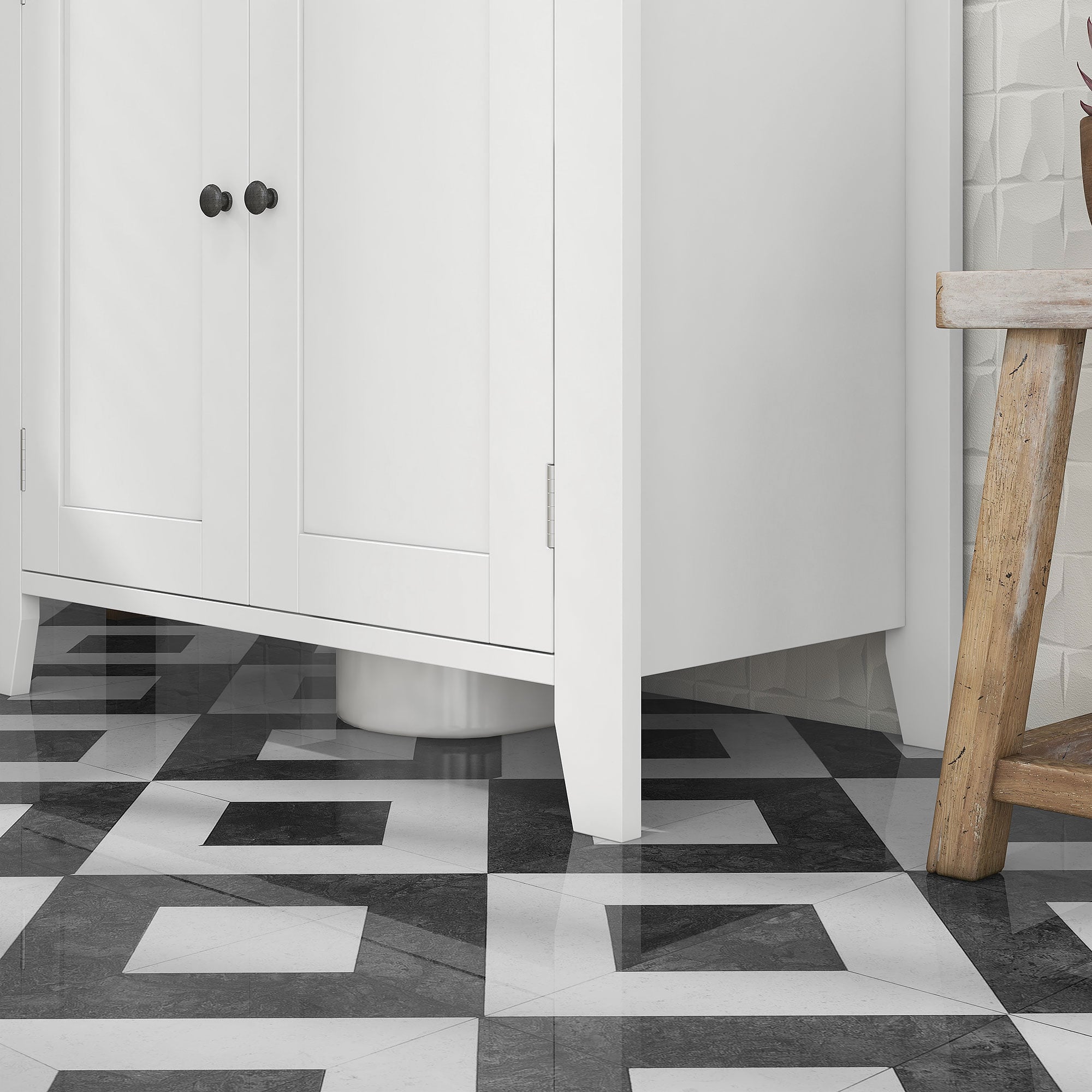  Dulap sub Chiuveta Baie in forma de U cu Raft Reglabil la Interior, din MDF, 60x30x60 cm, Alb si Lemn Natur [8]