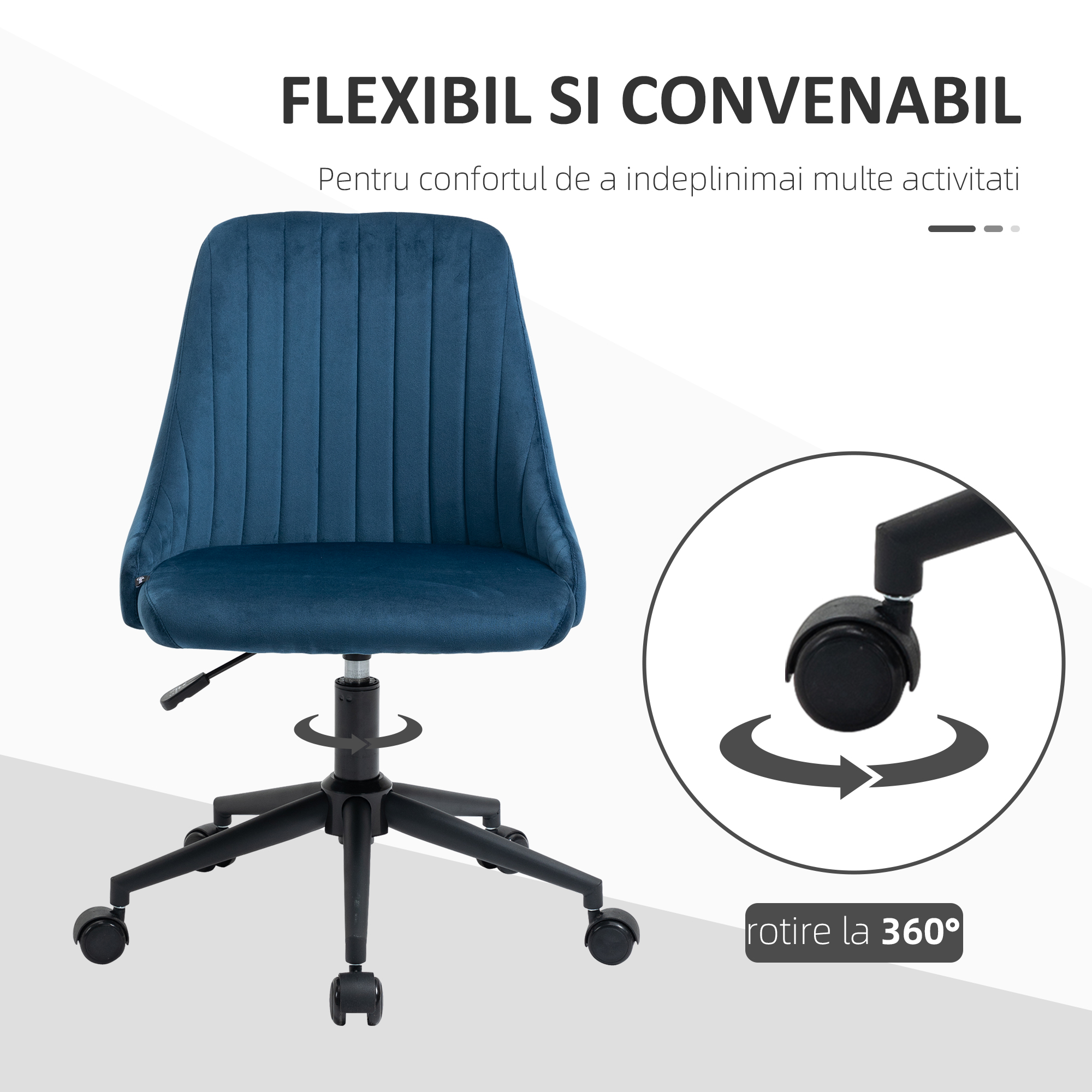  Scaun Birou Catifea Albastru - Reglabil & Pivotant 360° [5]