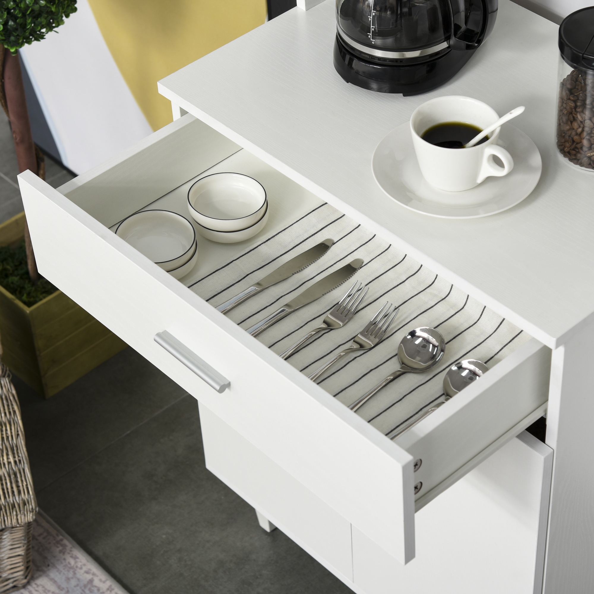  Dulap Bucatarie Mare din Lemn - Clasic Alb Elegant [8]