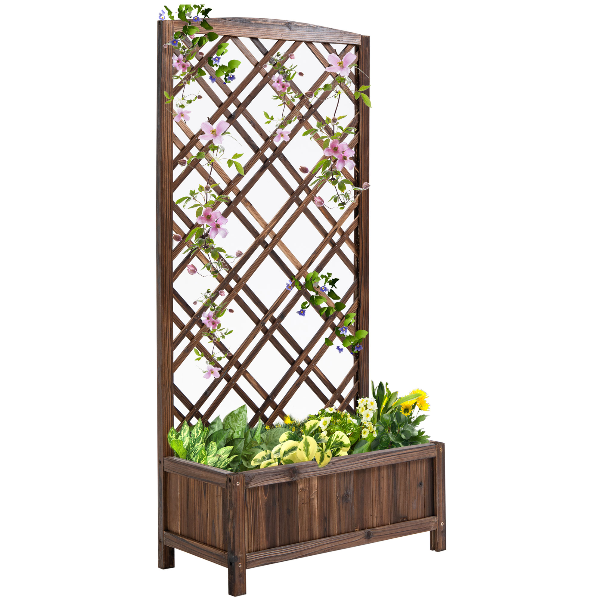 Living & hol -  Jardiniera pentru Exterior din Lemn, Jardiniera cu Spalier pentru Plante Agatatoare, 60x30x122.5 cm, Maro
